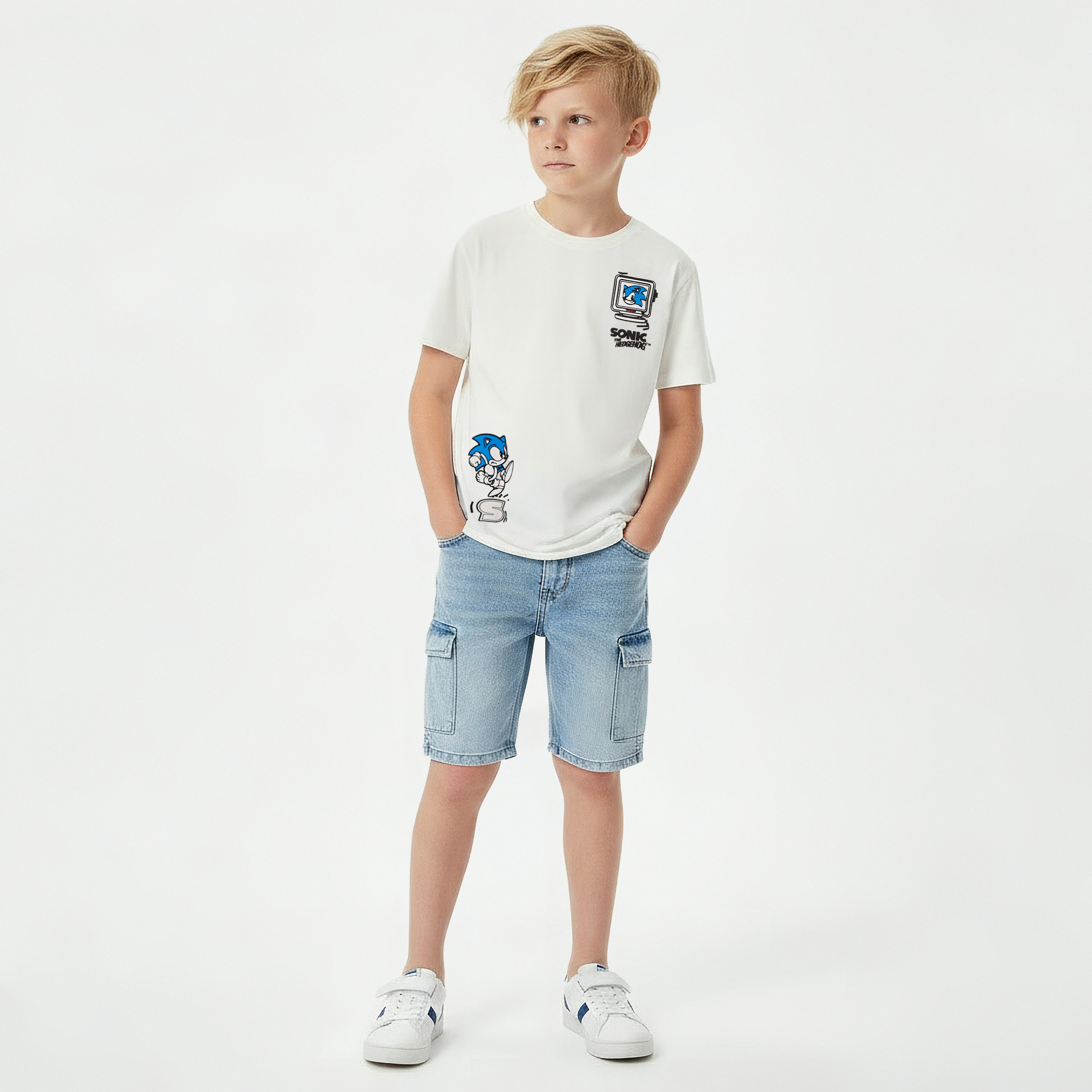 Crew Neck Short Sleeve T-shirt with Sonic Print-boys-clothing-tshirtsandpolos-image-2