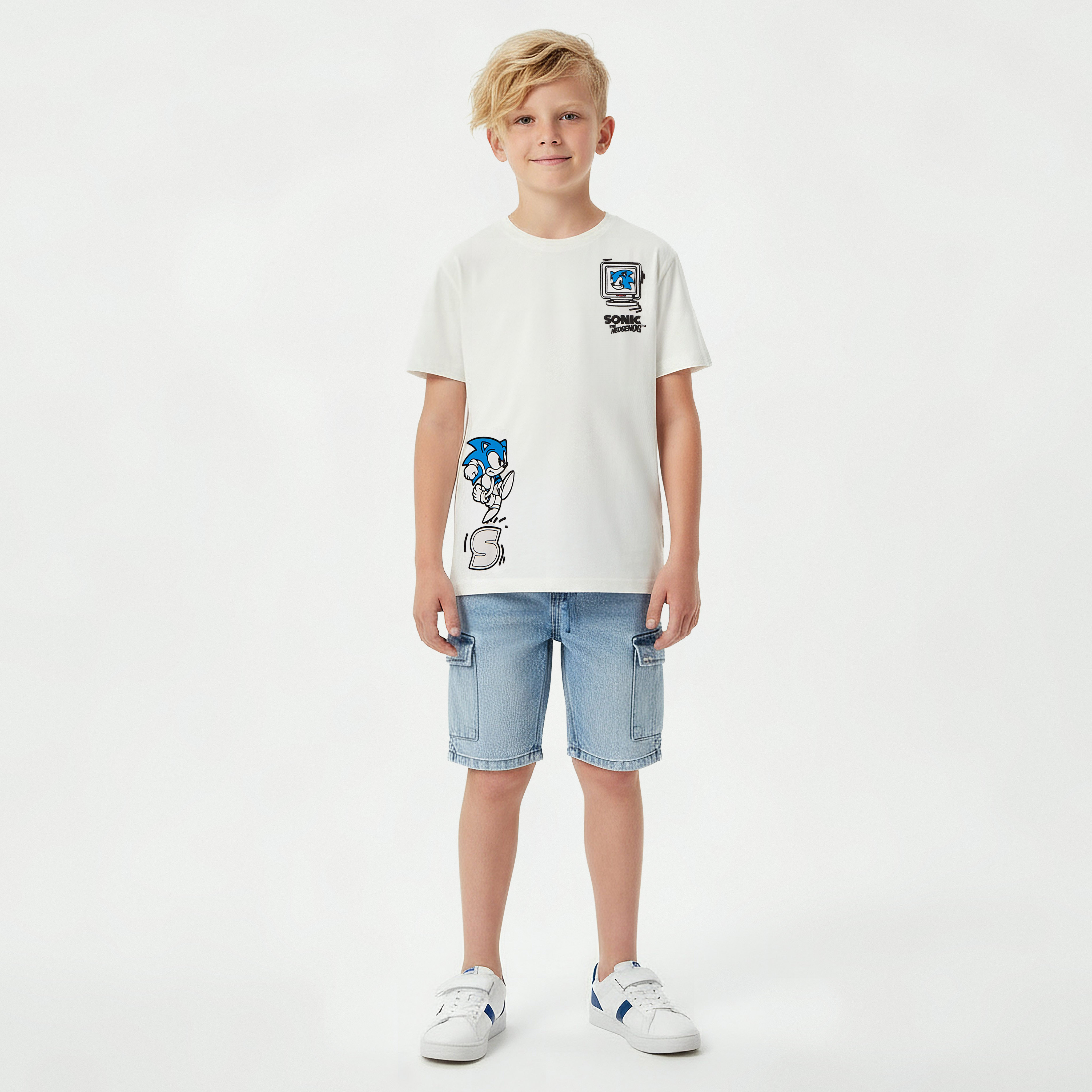 Crew Neck Short Sleeve T-shirt with Sonic Print-boys-clothing-tshirtsandpolos-image-3