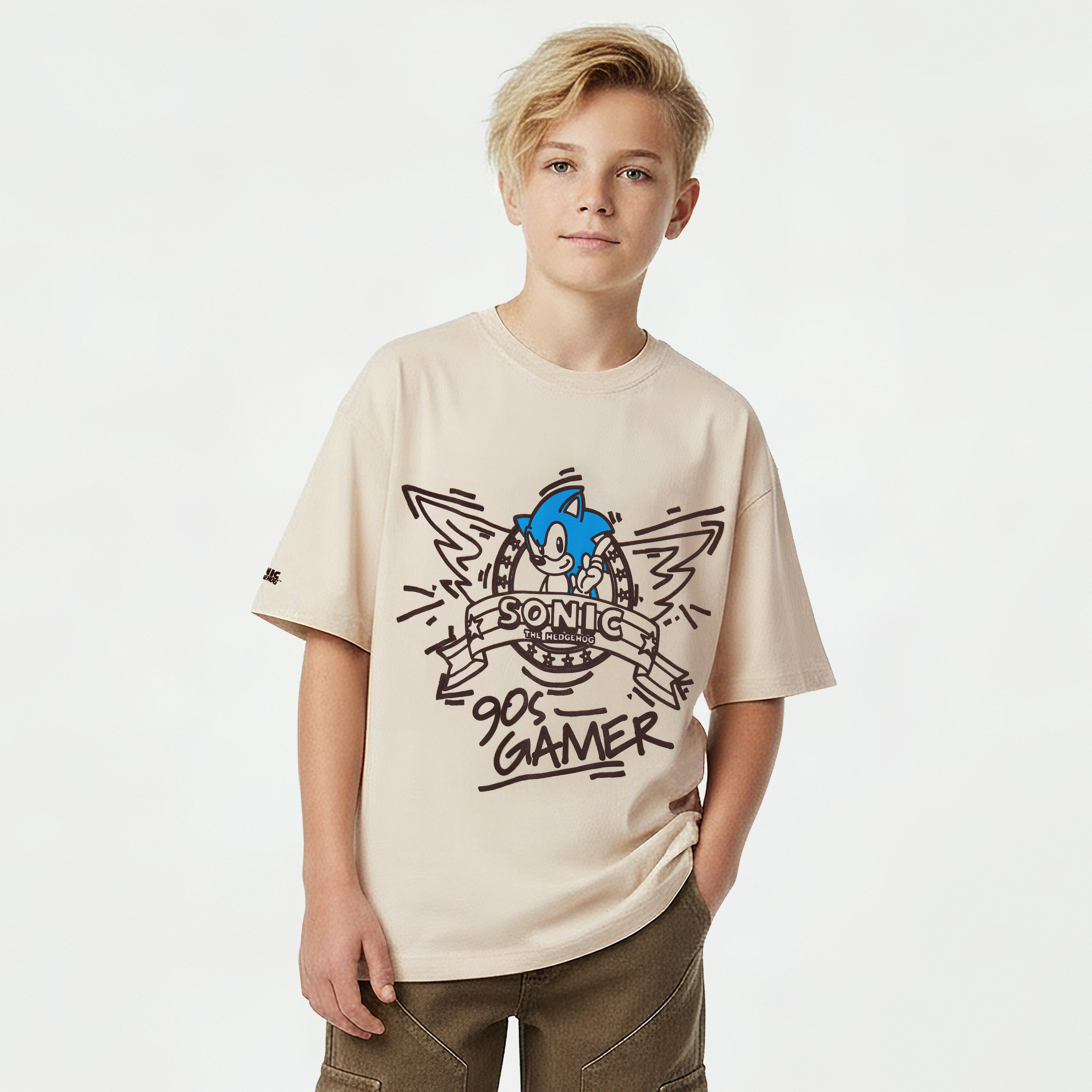 Crew Neck Short Sleeve T-shirt with Sonic Print-boys-clothing-tshirtsandpolos-image-1