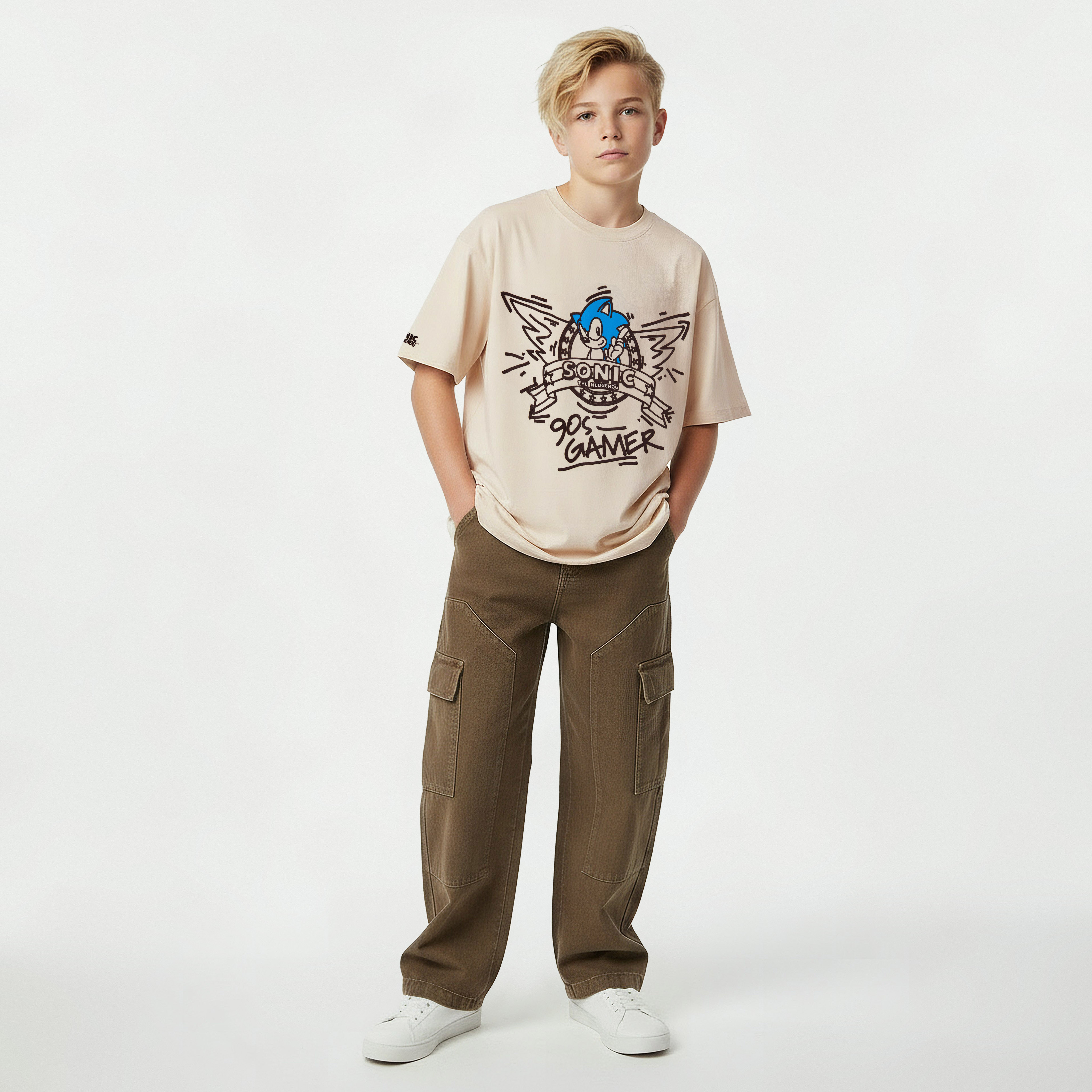 Crew Neck Short Sleeve T-shirt with Sonic Print-boys-clothing-tshirtsandpolos-image-2