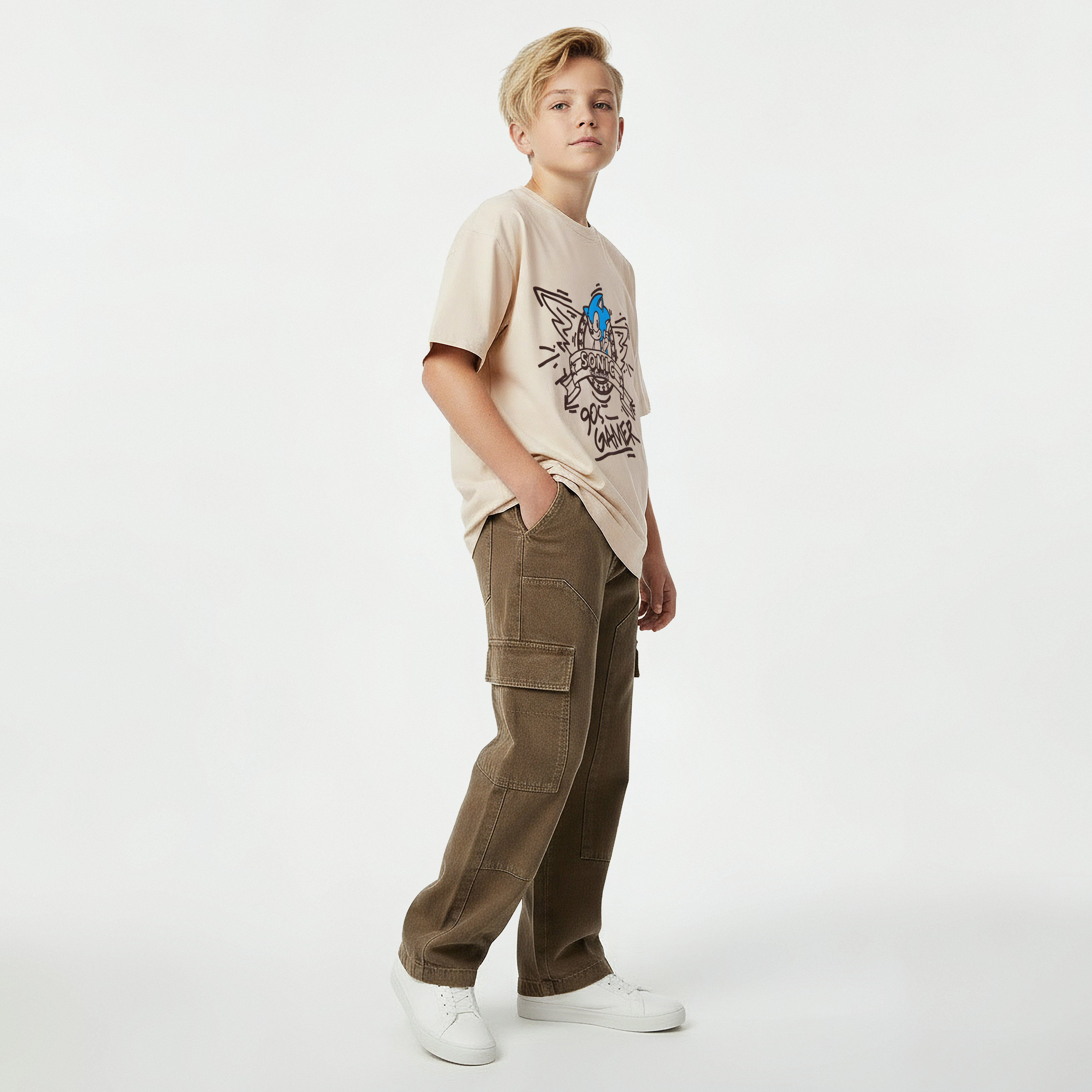 Crew Neck Short Sleeve T-shirt with Sonic Print-boys-clothing-tshirtsandpolos-image-5