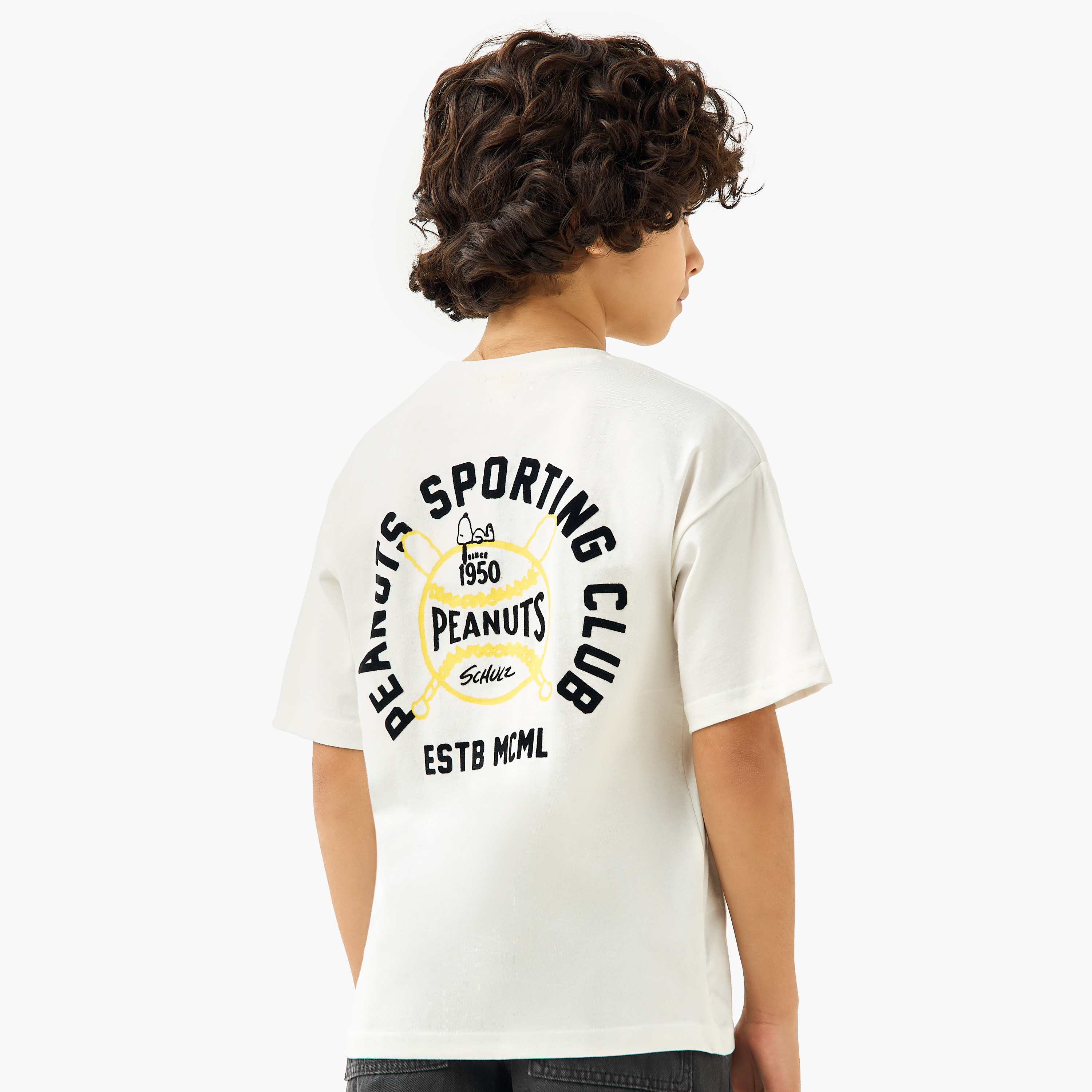 Peanuts Print Crew Neck T-shirt with Short Sleeves-boys-clothing-tshirtsandpolos-image-1