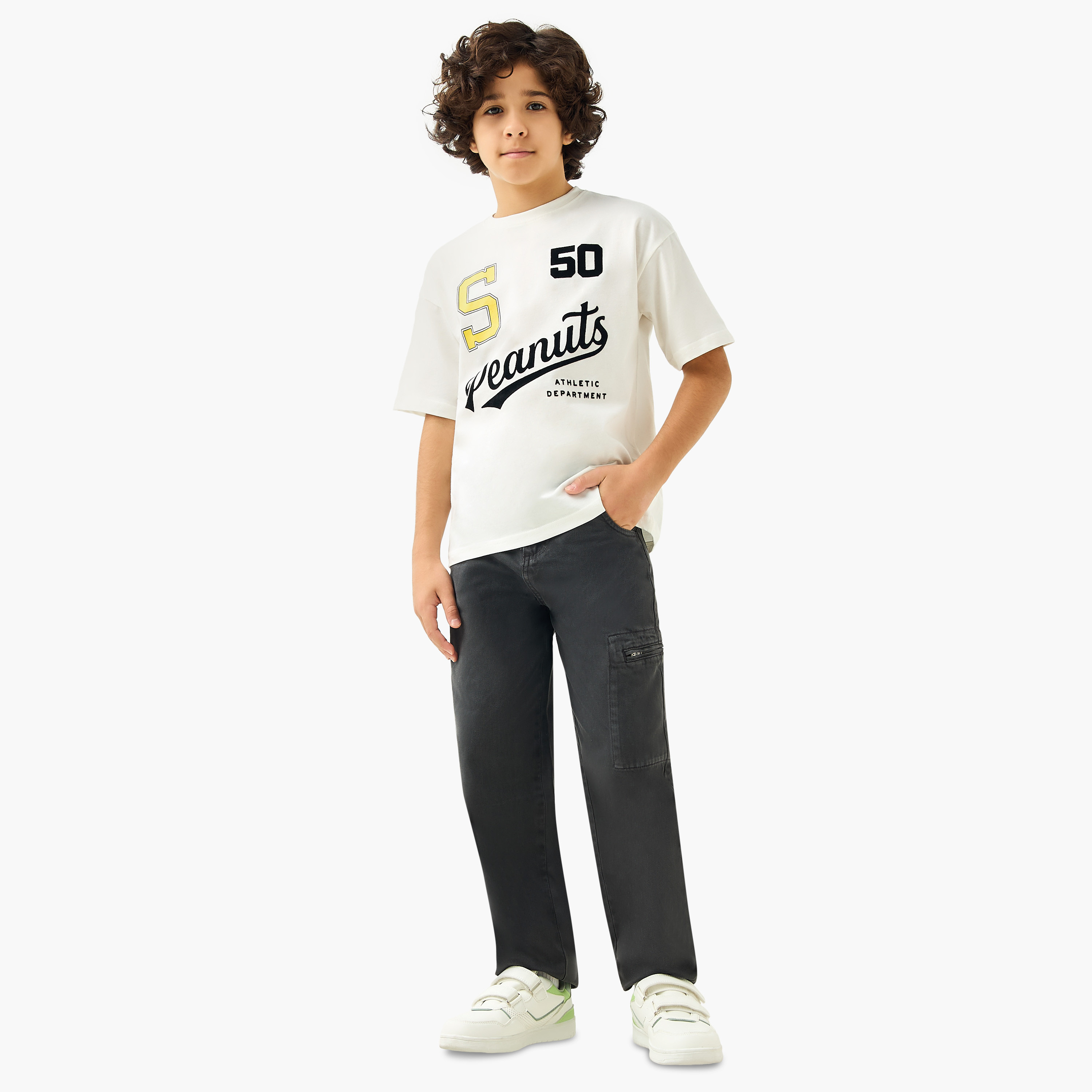 Peanuts Print Crew Neck T-shirt with Short Sleeves-boys-clothing-tshirtsandpolos-image-2