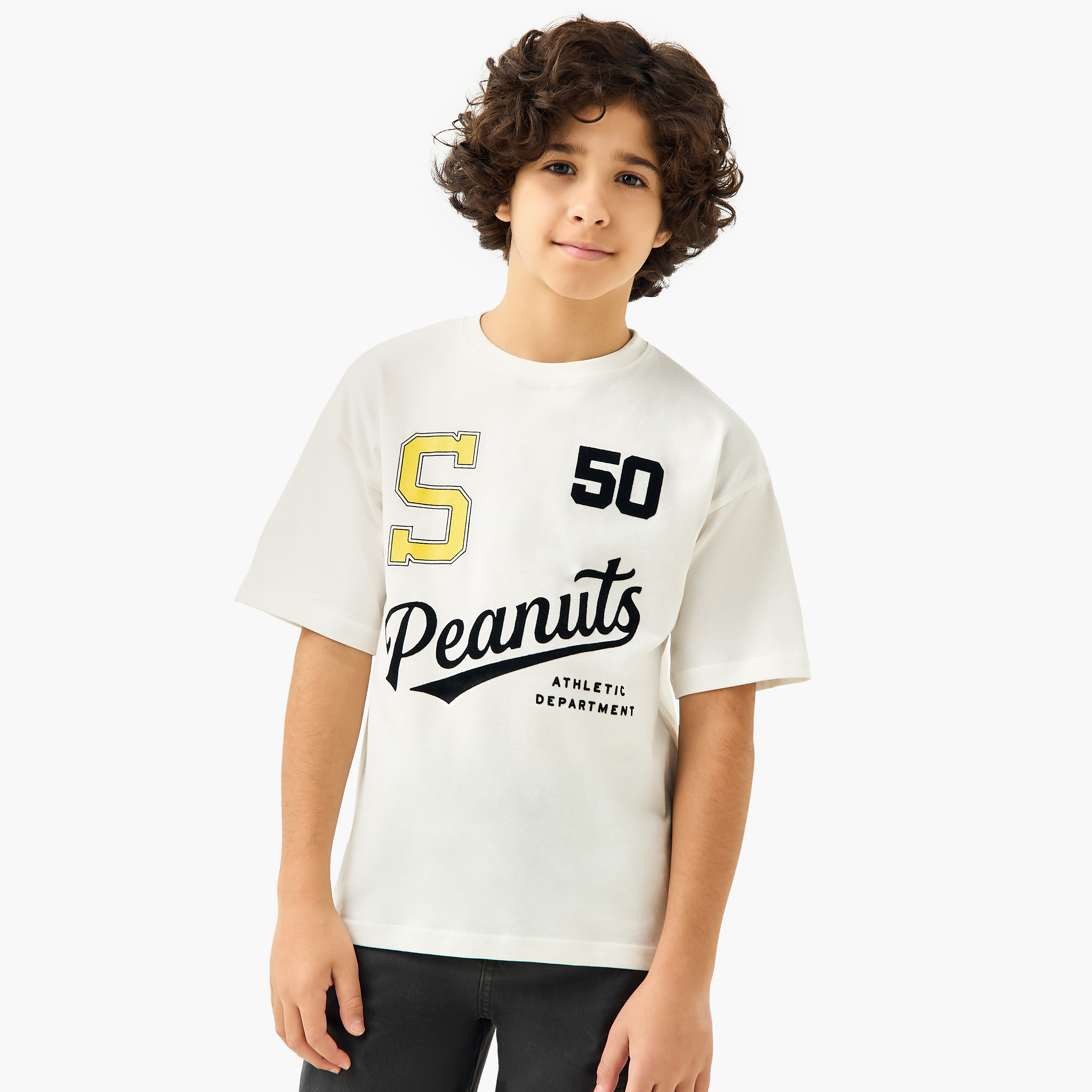 Peanuts Print Crew Neck T-shirt with Short Sleeves-boys-clothing-tshirtsandpolos-image-3