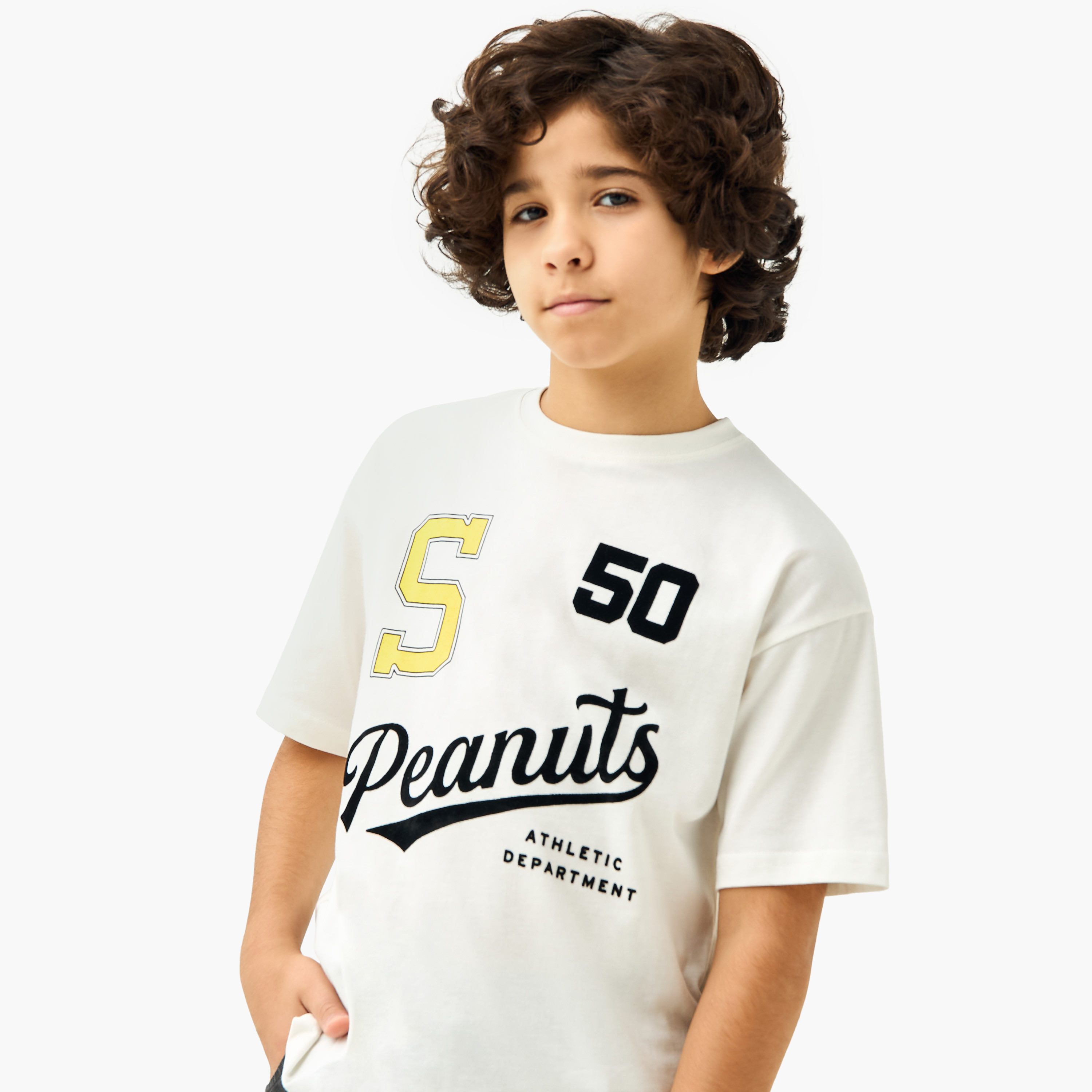 Peanuts Print Crew Neck T-shirt with Short Sleeves-boys-clothing-tshirtsandpolos-image-4