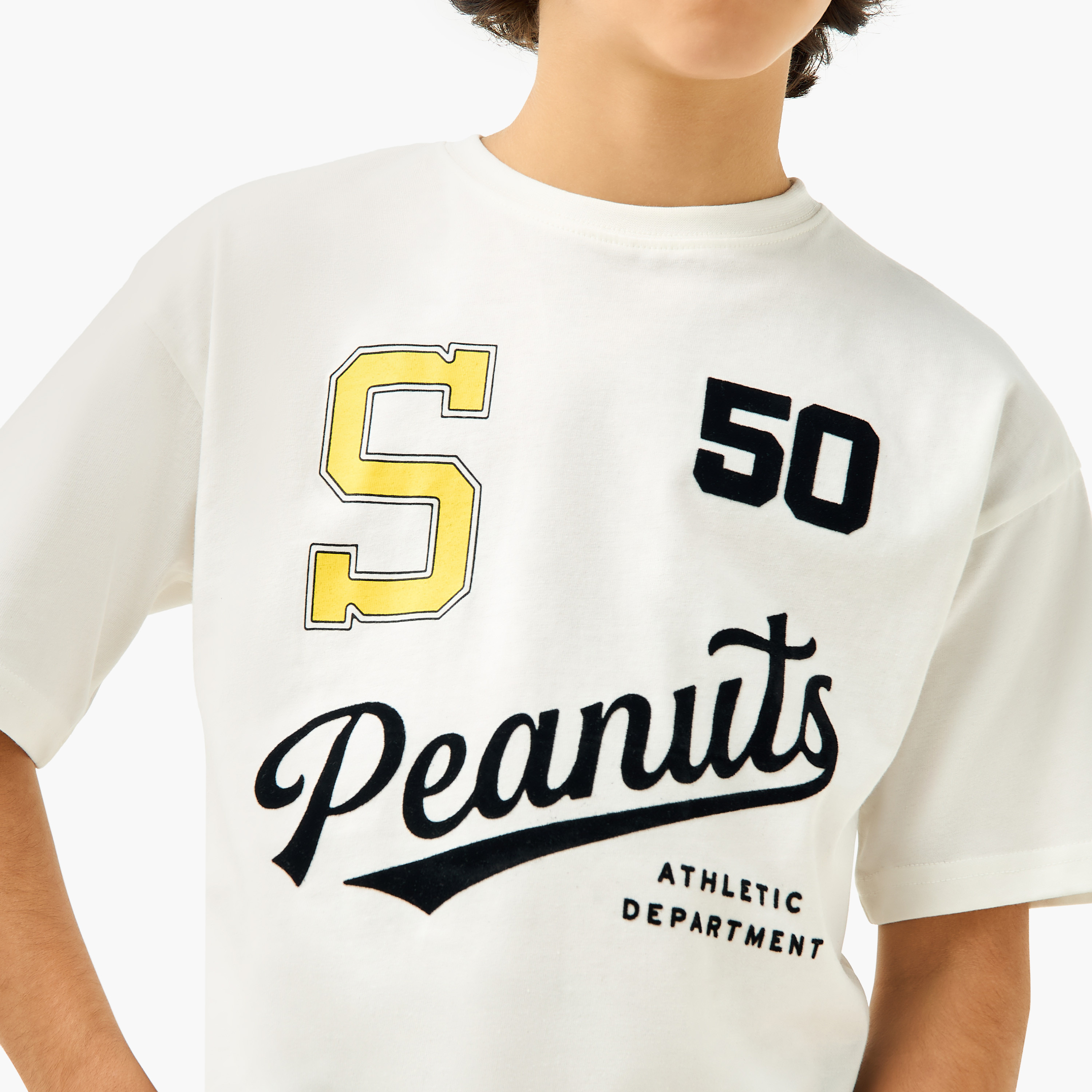 Peanuts Print Crew Neck T-shirt with Short Sleeves-boys-clothing-tshirtsandpolos-image-5