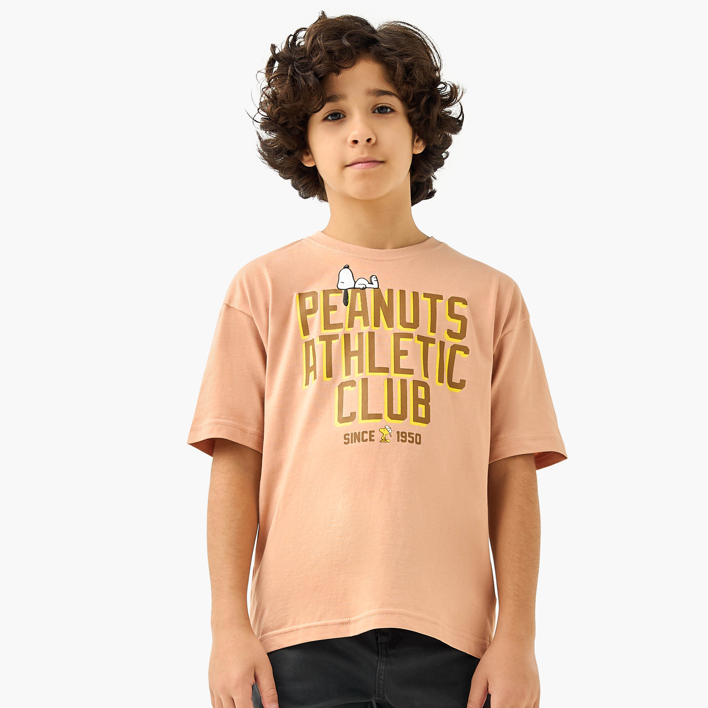 Peanuts Graphic Print T-shirt with Short Sleeves-boys-clothing-tshirtsandpolos-image-1
