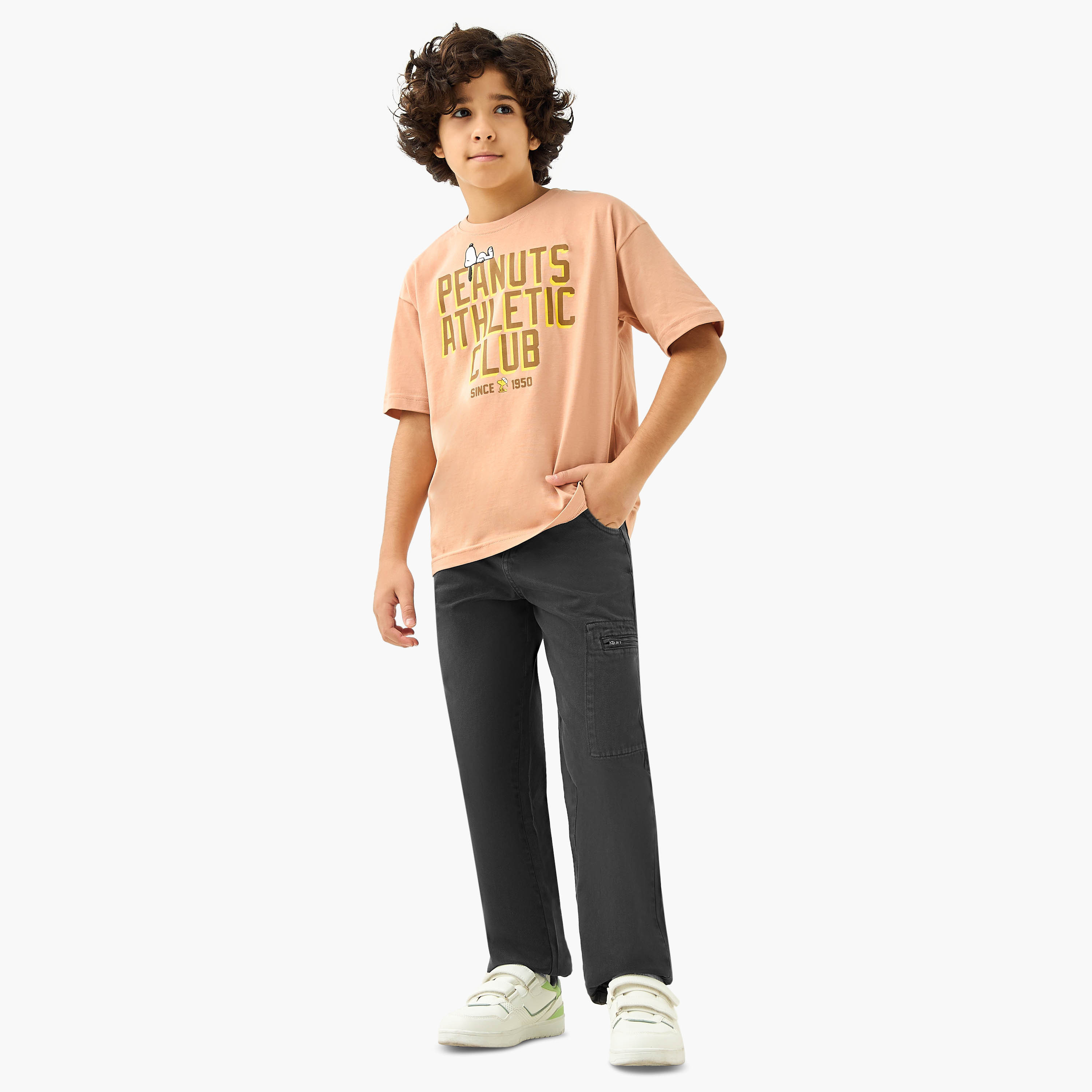 Peanuts Graphic Print T-shirt with Short Sleeves-boys-clothing-tshirtsandpolos-image-2