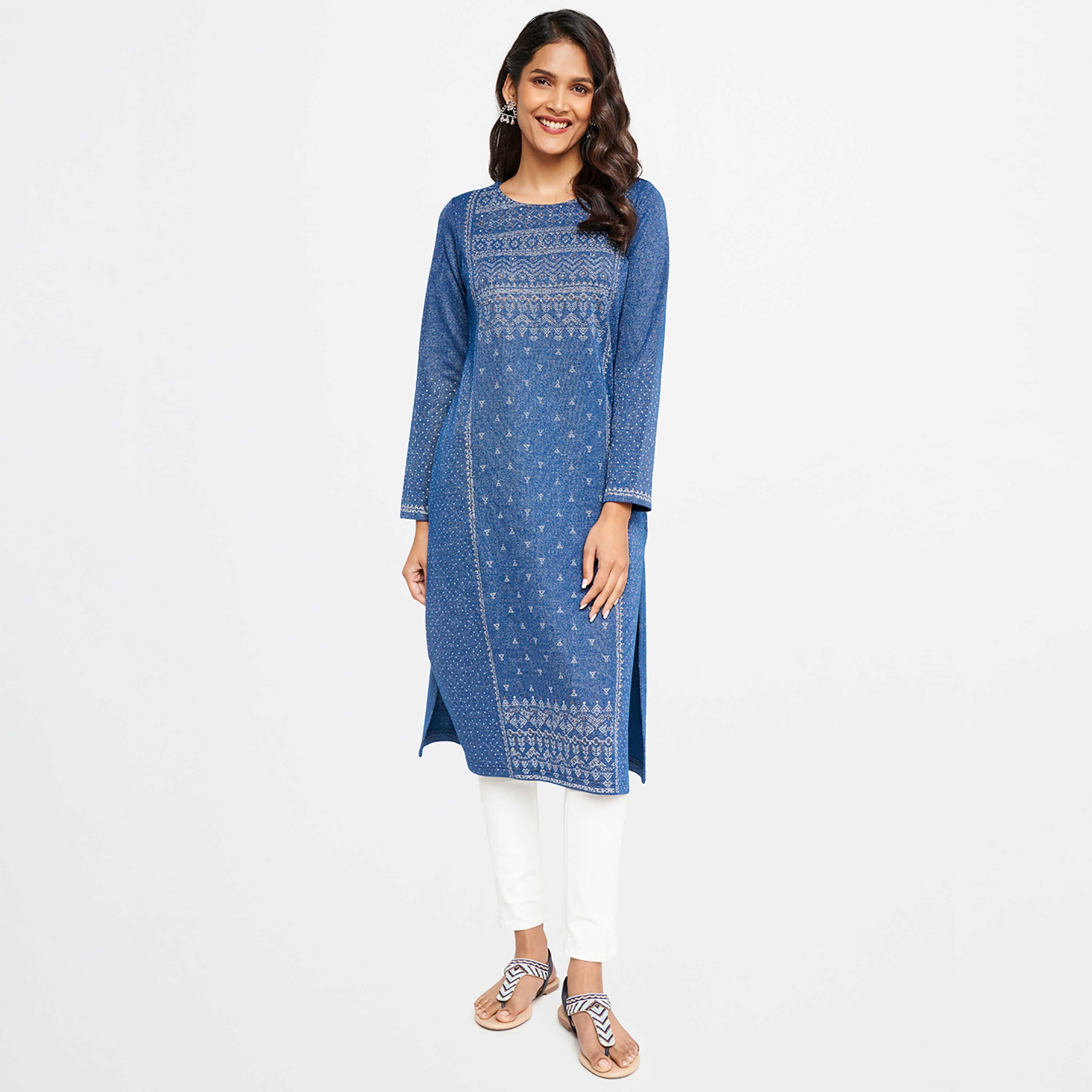 كورتا قطنية مستقيمة من آي تي إس إي ذو مطبوعة برقبة مستديرة-women-clothing-ethnicwear-kurtas-image-2