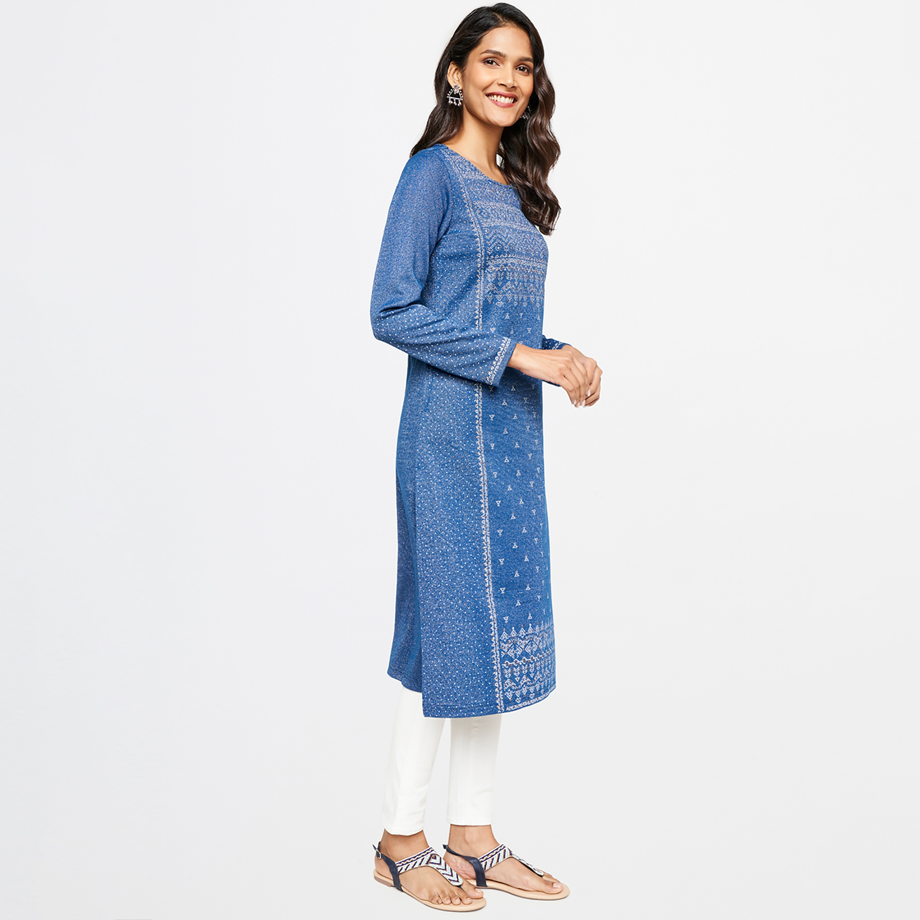 كورتا قطنية مستقيمة من آي تي إس إي ذو مطبوعة برقبة مستديرة-women-clothing-ethnicwear-kurtas-image-4