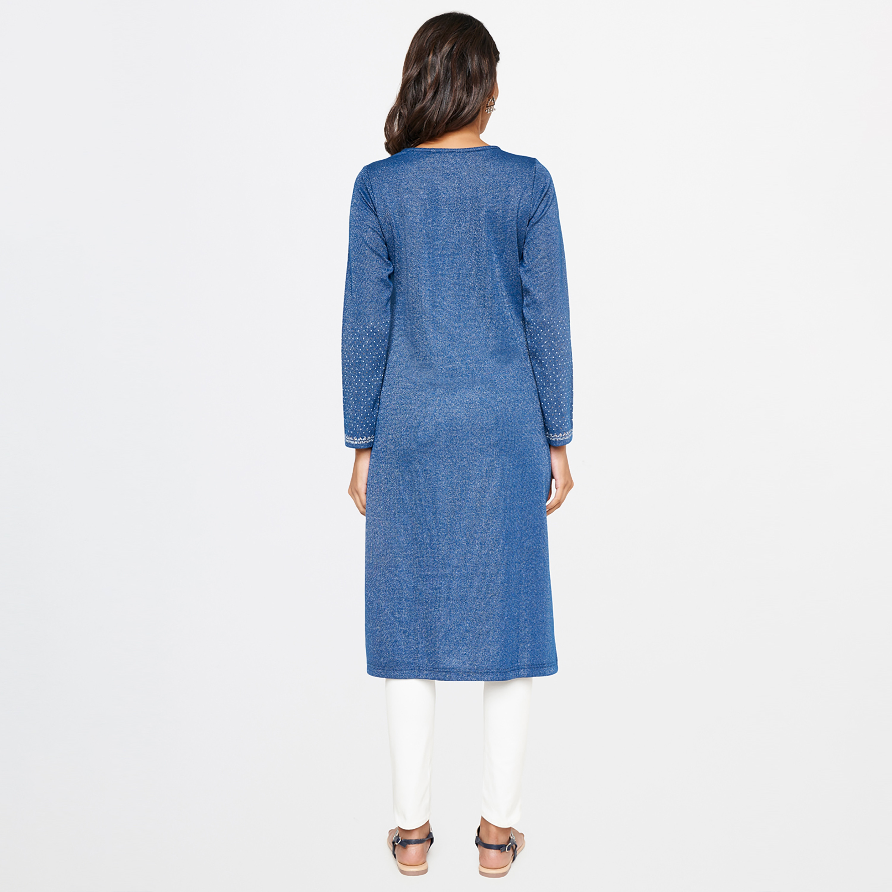 كورتا قطنية مستقيمة من آي تي إس إي ذو مطبوعة برقبة مستديرة-women-clothing-ethnicwear-kurtas-image-5