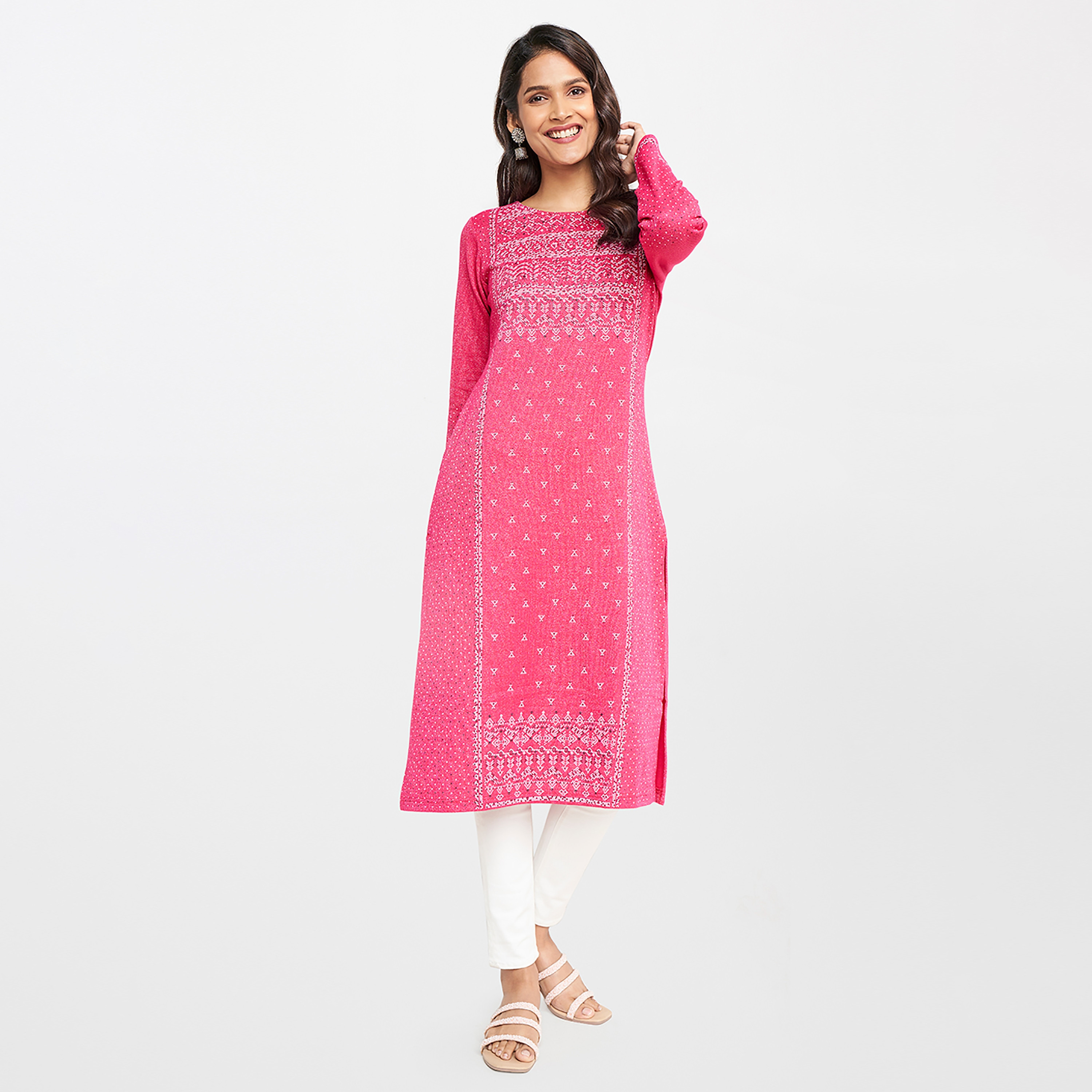 كورتا قطنية مستقيمة من آي تي إس إي ذو مطبوعة برقبة مستديرة-women-clothing-ethnicwear-kurtas-image-7