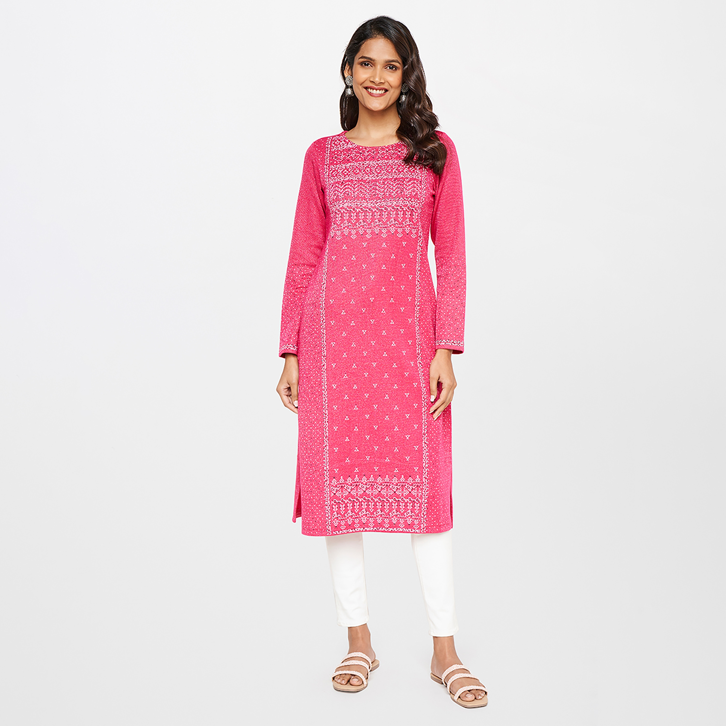 كورتا قطنية مستقيمة من آي تي إس إي ذو مطبوعة برقبة مستديرة-women-clothing-ethnicwear-kurtas-image-8