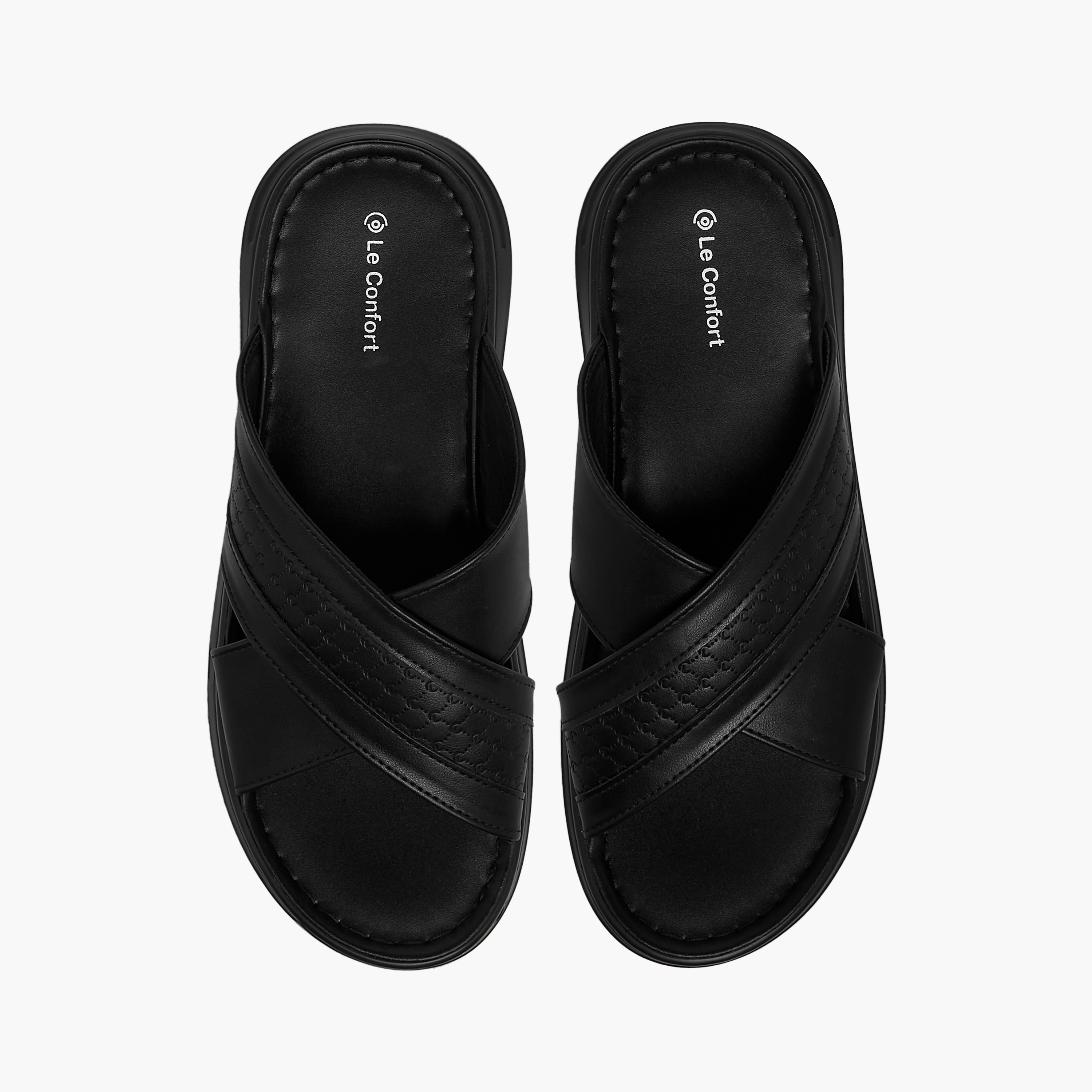 صندل سهل الارتداء بأحزمة متقاطعة ونقوش شعار من لو كونفورت-men-shoes-sandals-image-1