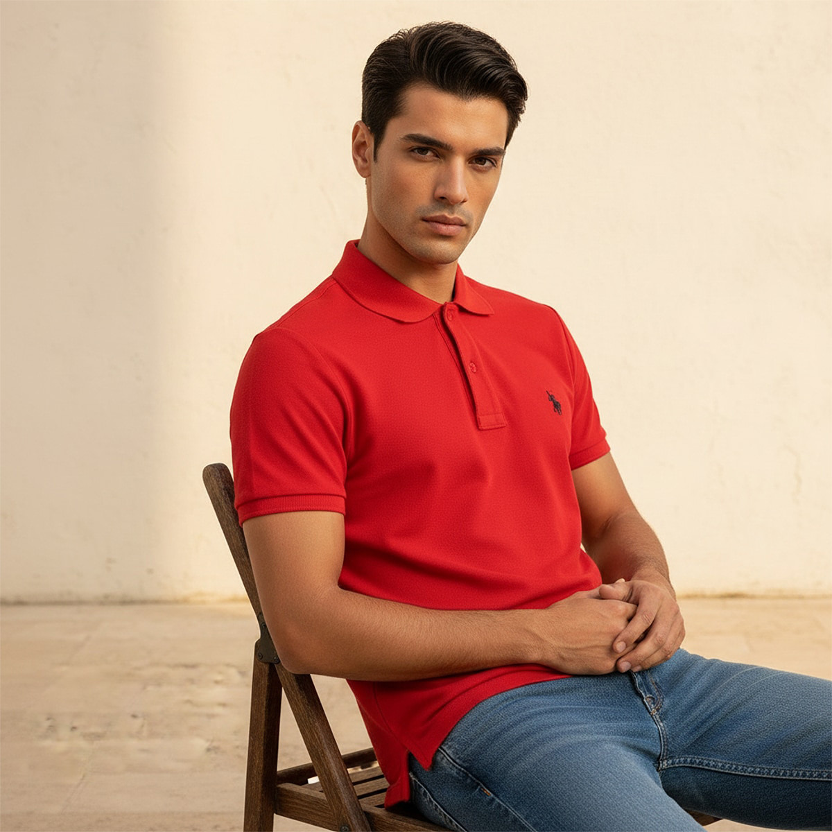 تي شيرت بولو رجالي، بقصة ضيقة وياقة سادة وأكمام قصيرة من يو إس بولو أسسن-men-clothing-tshirtsandpolos-polos-image-17
