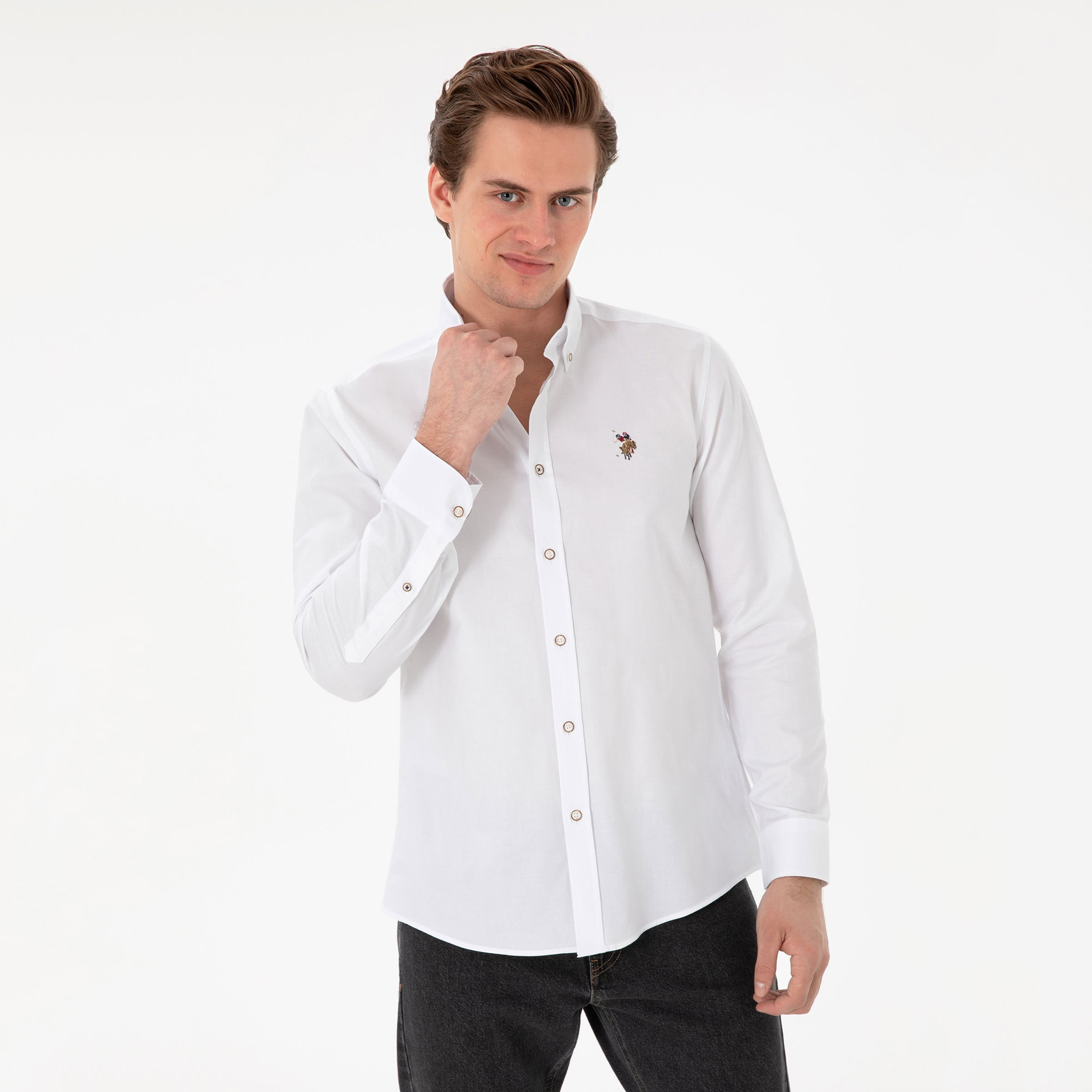 U.S. Polo Assn Slim Fit Plain Button-Down Collar Long Sleeves Men's Shirt-men-clothing-shirts-image-1