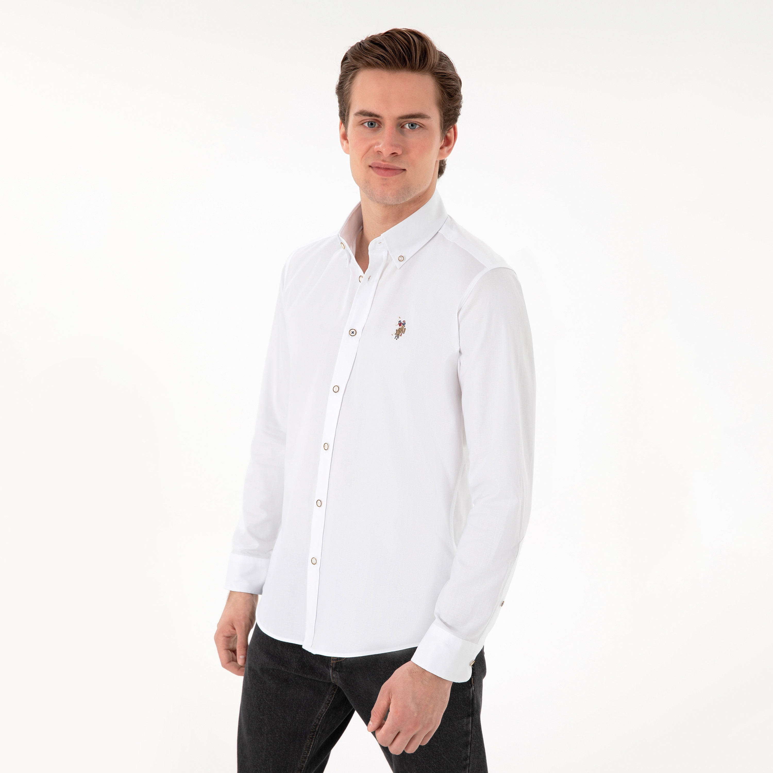 U.S. Polo Assn Slim Fit Plain Button-Down Collar Long Sleeves Men's Shirt-men-clothing-shirts-image-5