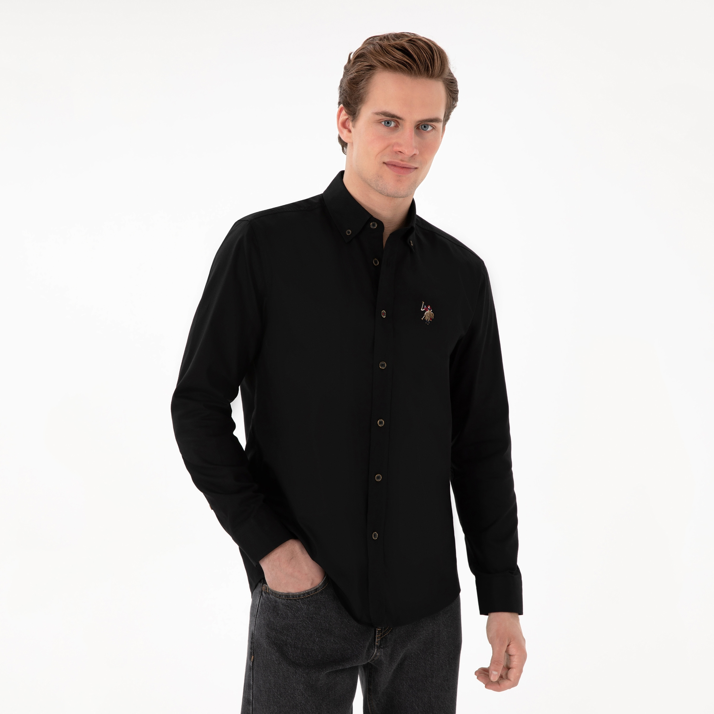 U.S. Polo Assn Regular Fit Plain Button-Down Collar Long Sleeves Men's Shirt-men-clothing-shirts-image-11