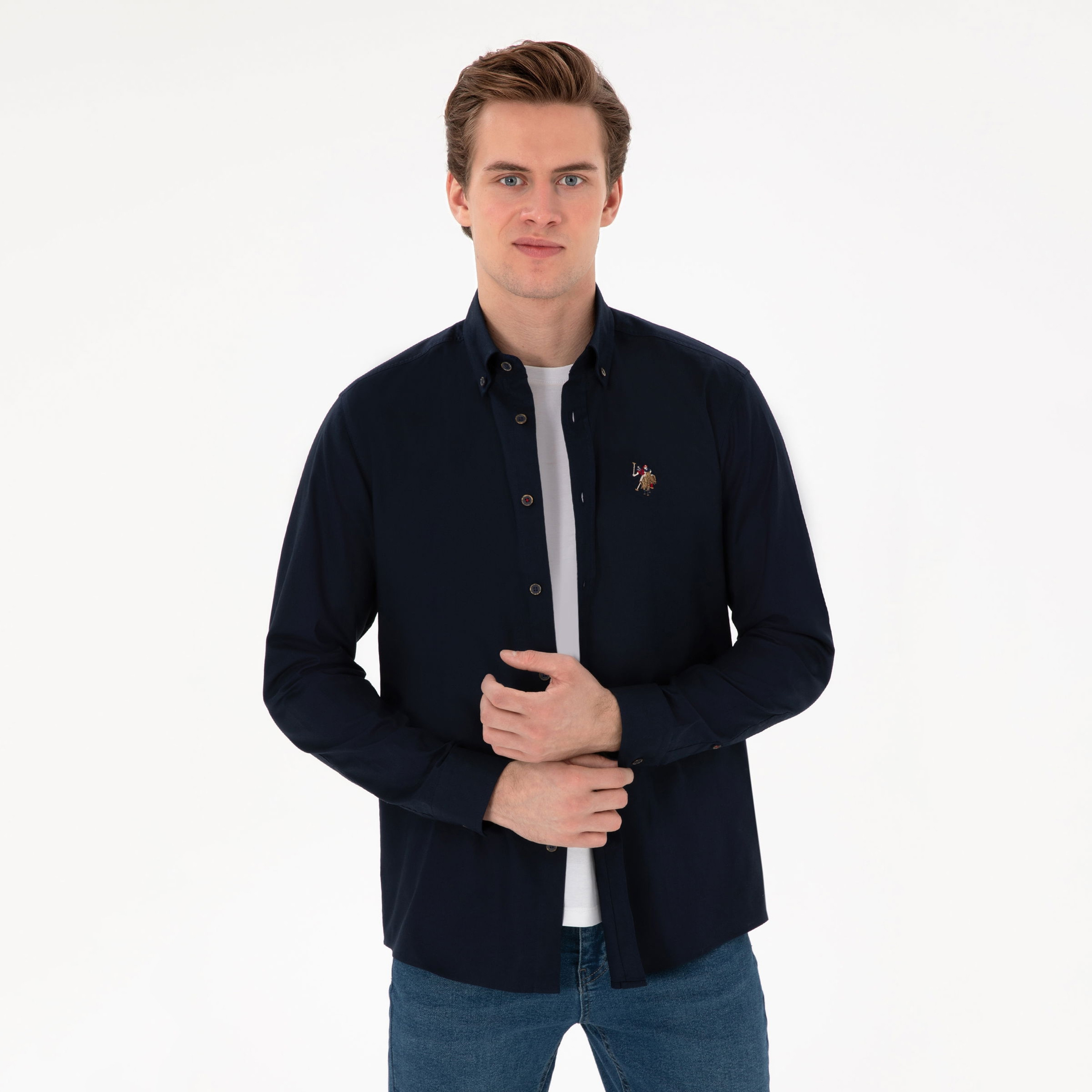 U.S. Polo Assn Regular Fit Plain Button-Down Collar Long Sleeves Men's Shirt-men-clothing-shirts-image-5