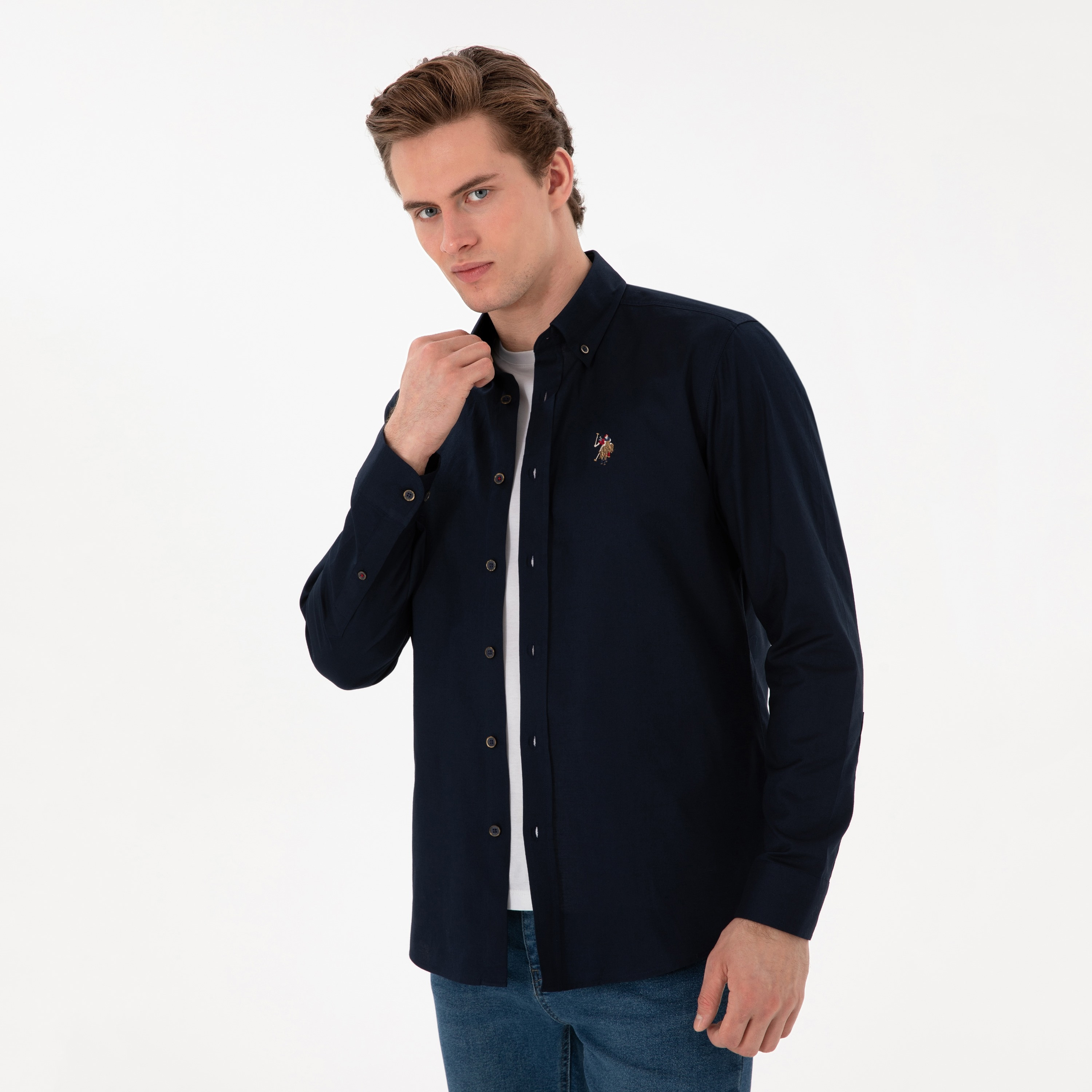 U.S. Polo Assn Regular Fit Plain Button-Down Collar Long Sleeves Men's Shirt-men-clothing-shirts-image-9