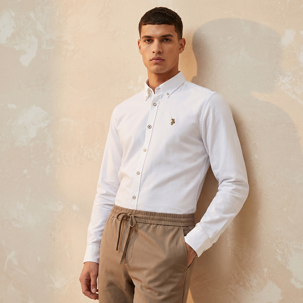 U.S. Polo Assn Regular Fit Plain Button-Down Collar Long Sleeves Men's Shirt-men-clothing-shirts-image-1