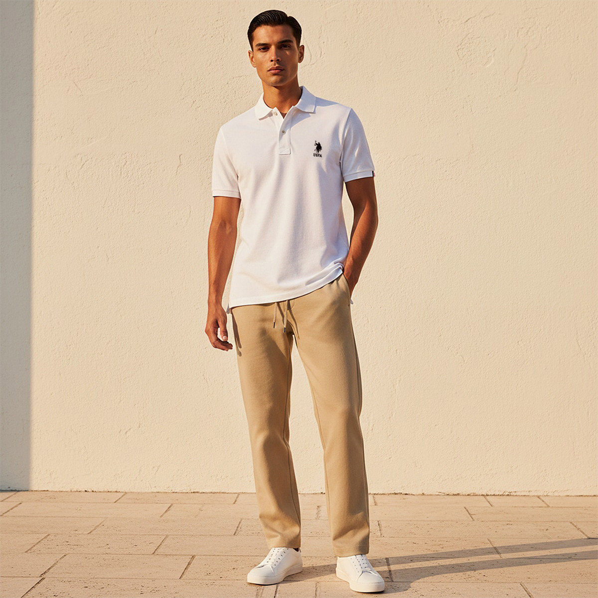 تي شيرت بولو رجالي، بقصة ضيقة وياقة سادة وأكمام قصيرة من يو إس بولو أسسن-men-clothing-tshirtsandpolos-polos-image-3