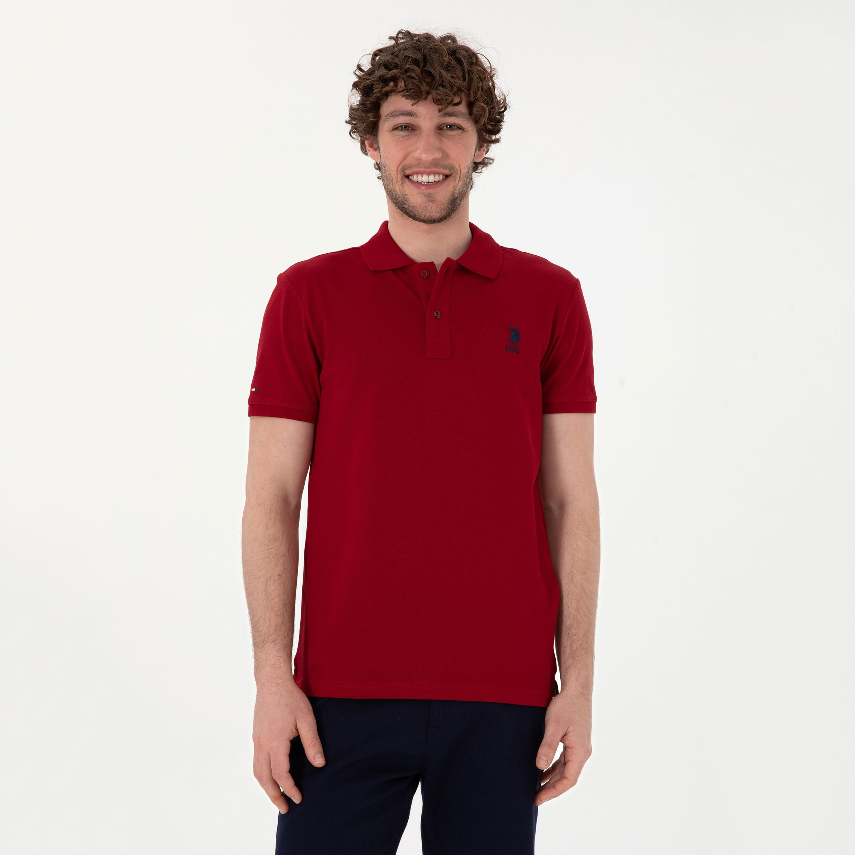 تي شيرت بولو رجالي، بقصة ضيقة وياقة سادة وأكمام قصيرة من يو إس بولو أسسن-men-clothing-tshirtsandpolos-polos-image-7
