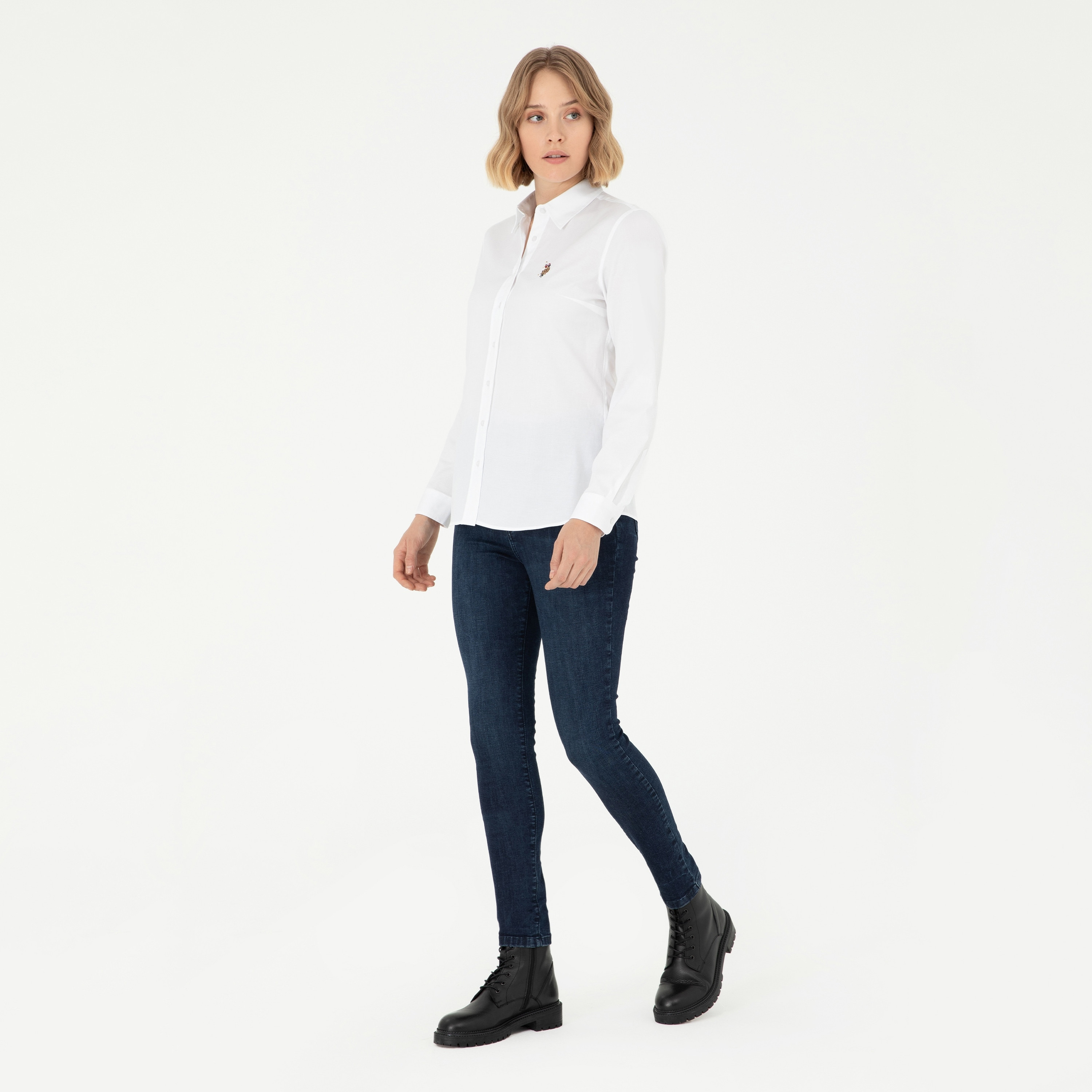قميص بولو نسائي، بقصة ضيقة وياقة سادة وأكمام طويلة من يو إس بولو أسسن-women-clothing-shirtsandblouses-shirts-image-3