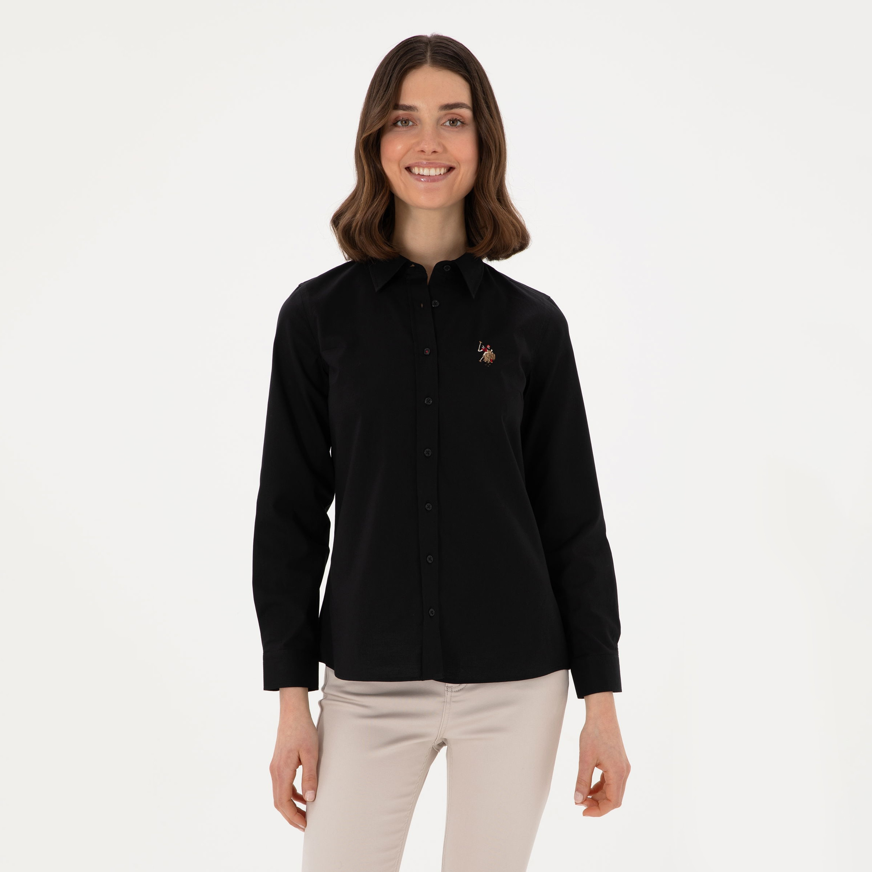 U.S. Polo Assn Slim Fit Plain Collared Long Sleeves Women's Shirt-women-clothing-shirtsandblouses-shirts-image-1