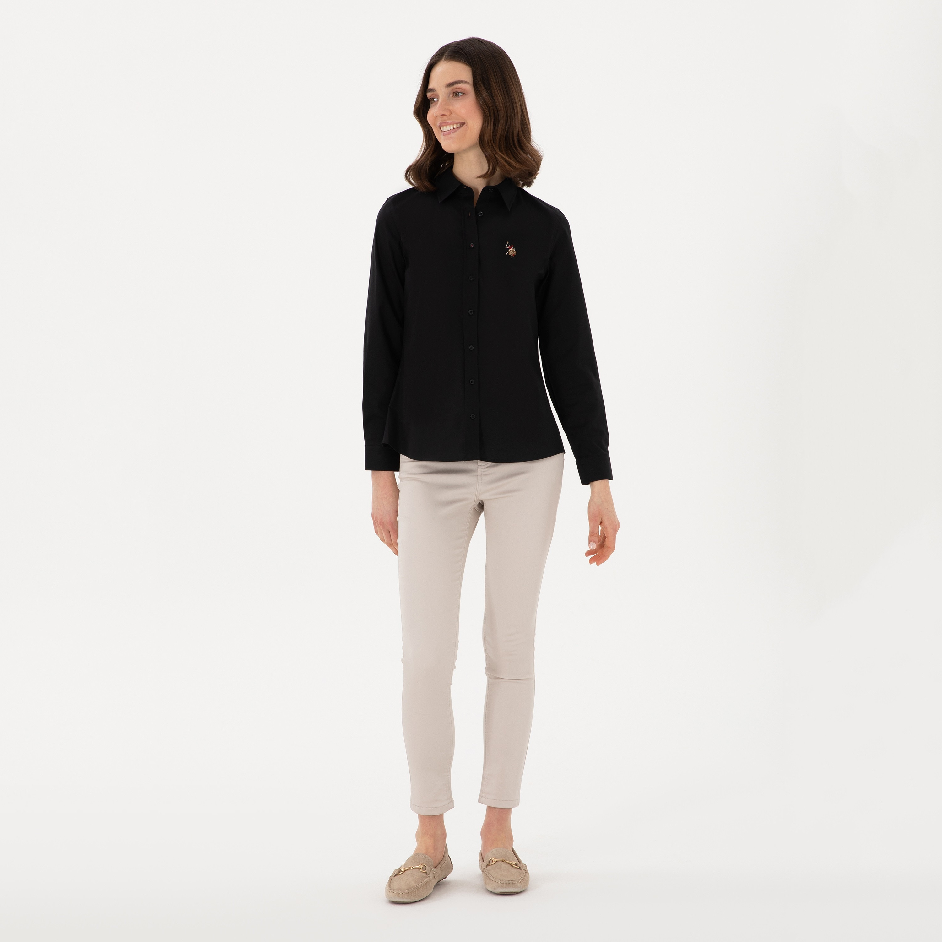 قميص بولو نسائي، بقصة ضيقة وياقة سادة وأكمام طويلة من يو إس بولو أسسن-women-clothing-shirtsandblouses-shirts-image-15