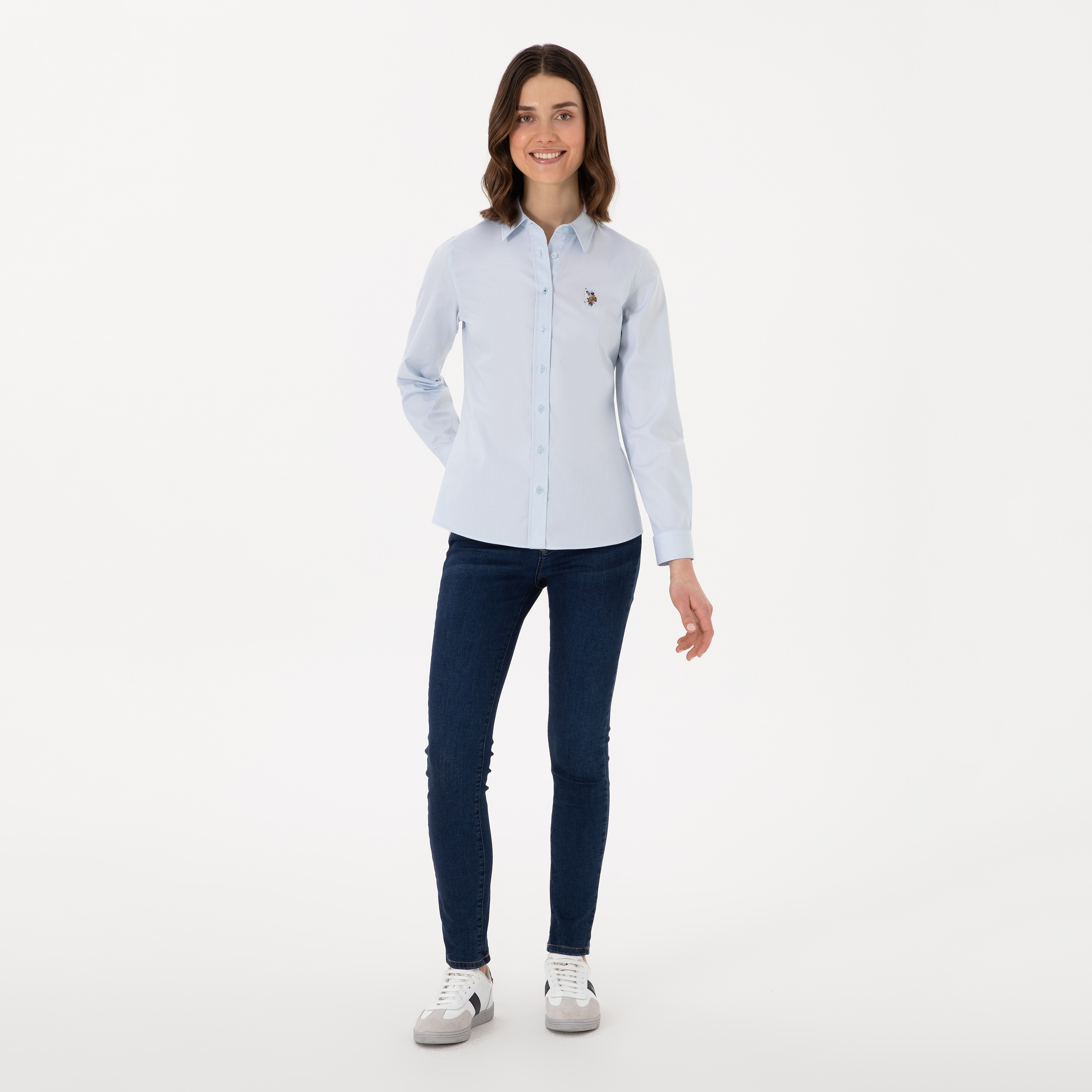 قميص بولو نسائي، بقصة ضيقة وياقة سادة وأكمام طويلة من يو إس بولو أسسن-women-clothing-shirtsandblouses-shirts-image-3
