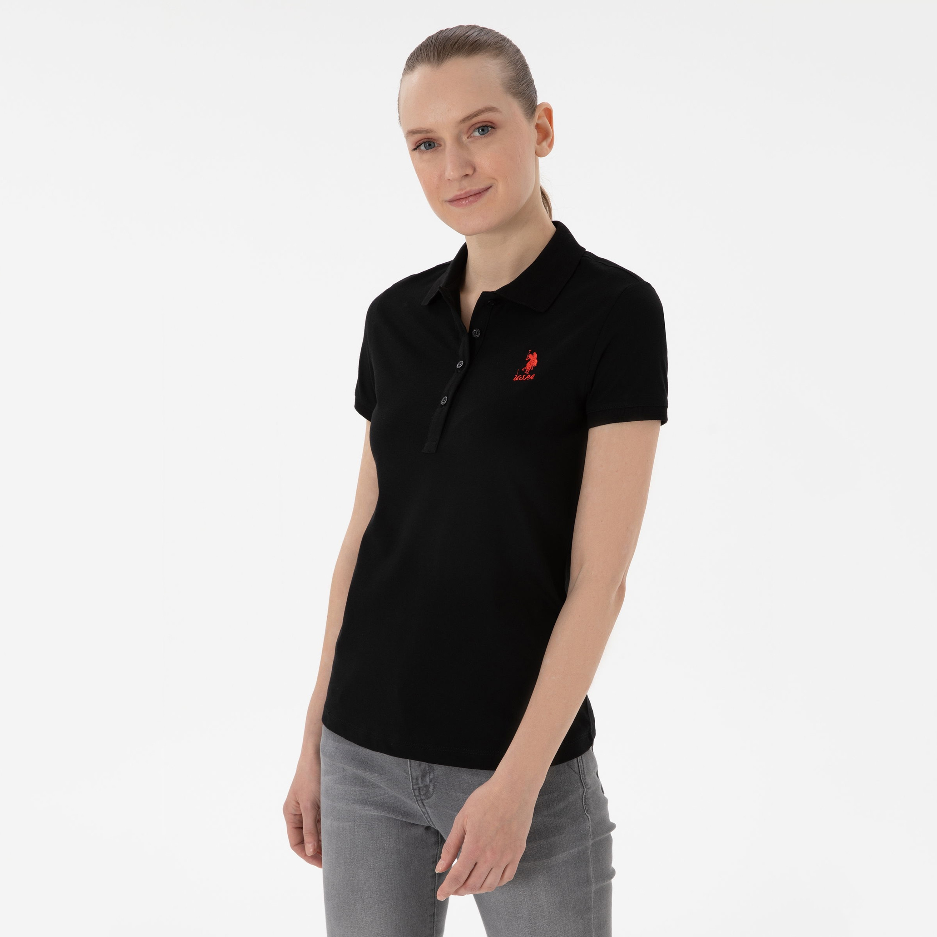 U.S. Polo Assn Plain Collared Short Sleeves Women's Polo T-Shirt-women-clothing-tshirts-image-1