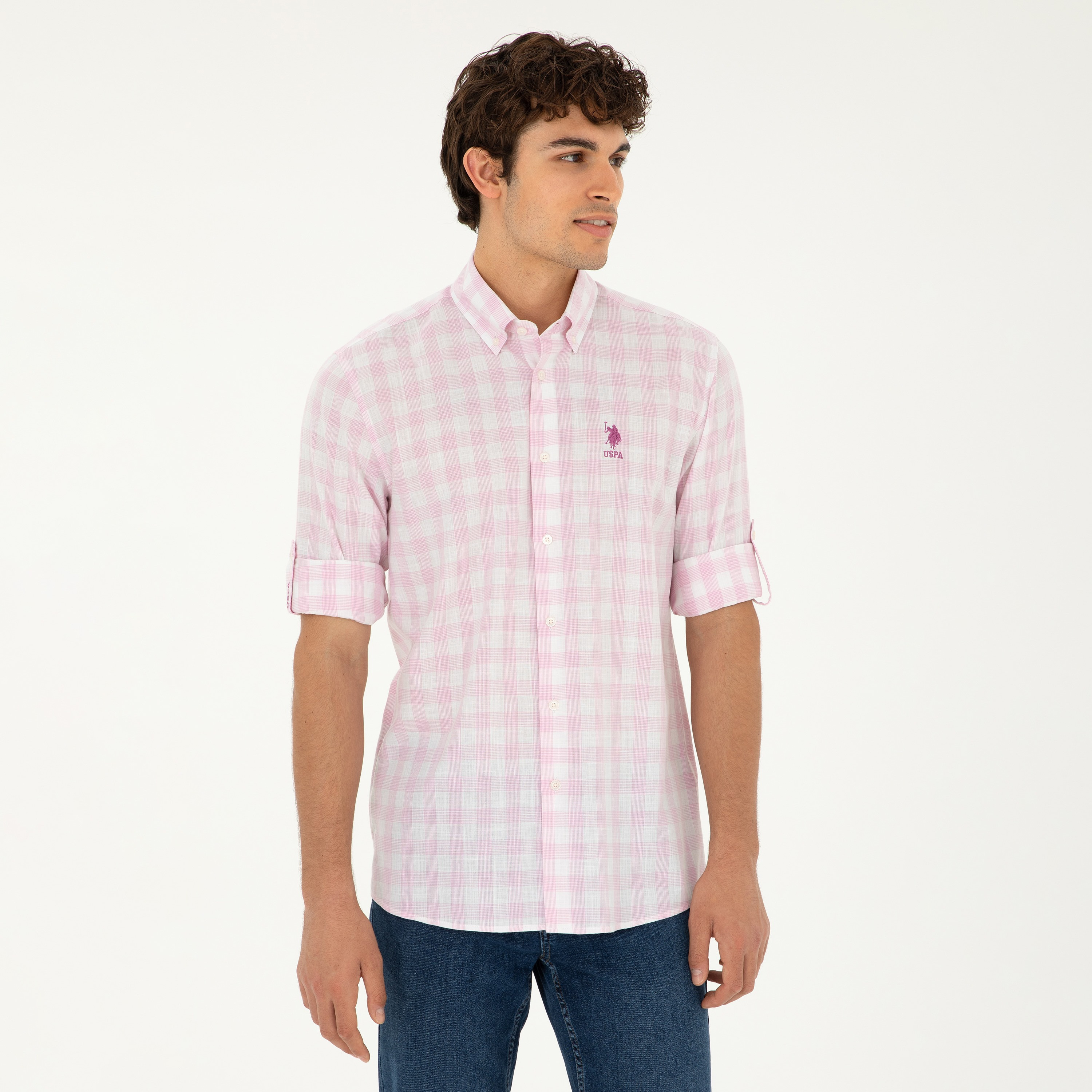 U.S. Polo Assn Comfort Fit Gingham Checked Button-Down Collar Short Sleeves Men's Shirt-men-clothing-shirts-image-1