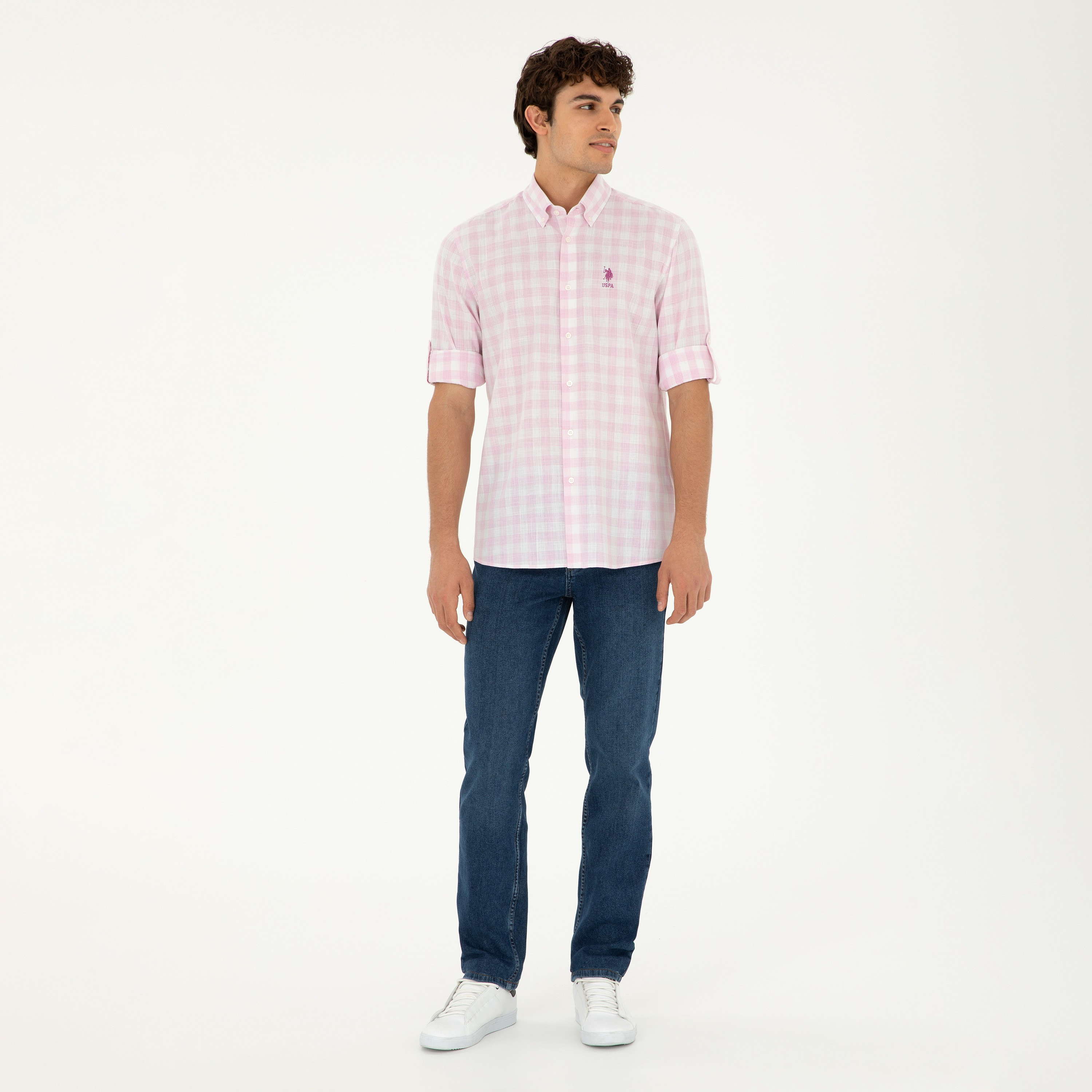 U.S. Polo Assn Comfort Fit Gingham Checked Button-Down Collar Short Sleeves Men's Shirt-men-clothing-shirts-image-2