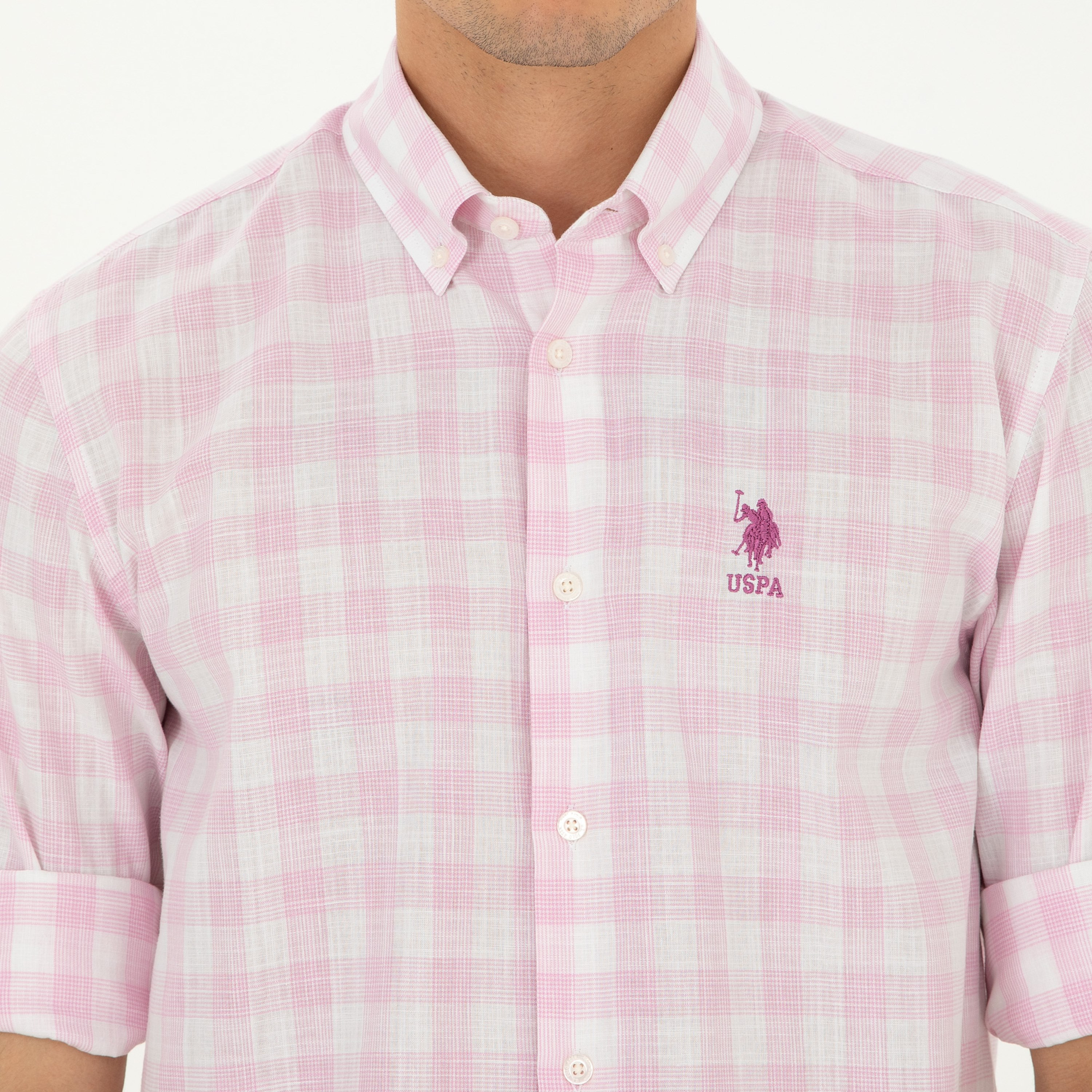 U.S. Polo Assn Comfort Fit Gingham Checked Button-Down Collar Short Sleeves Men's Shirt-men-clothing-shirts-image-3