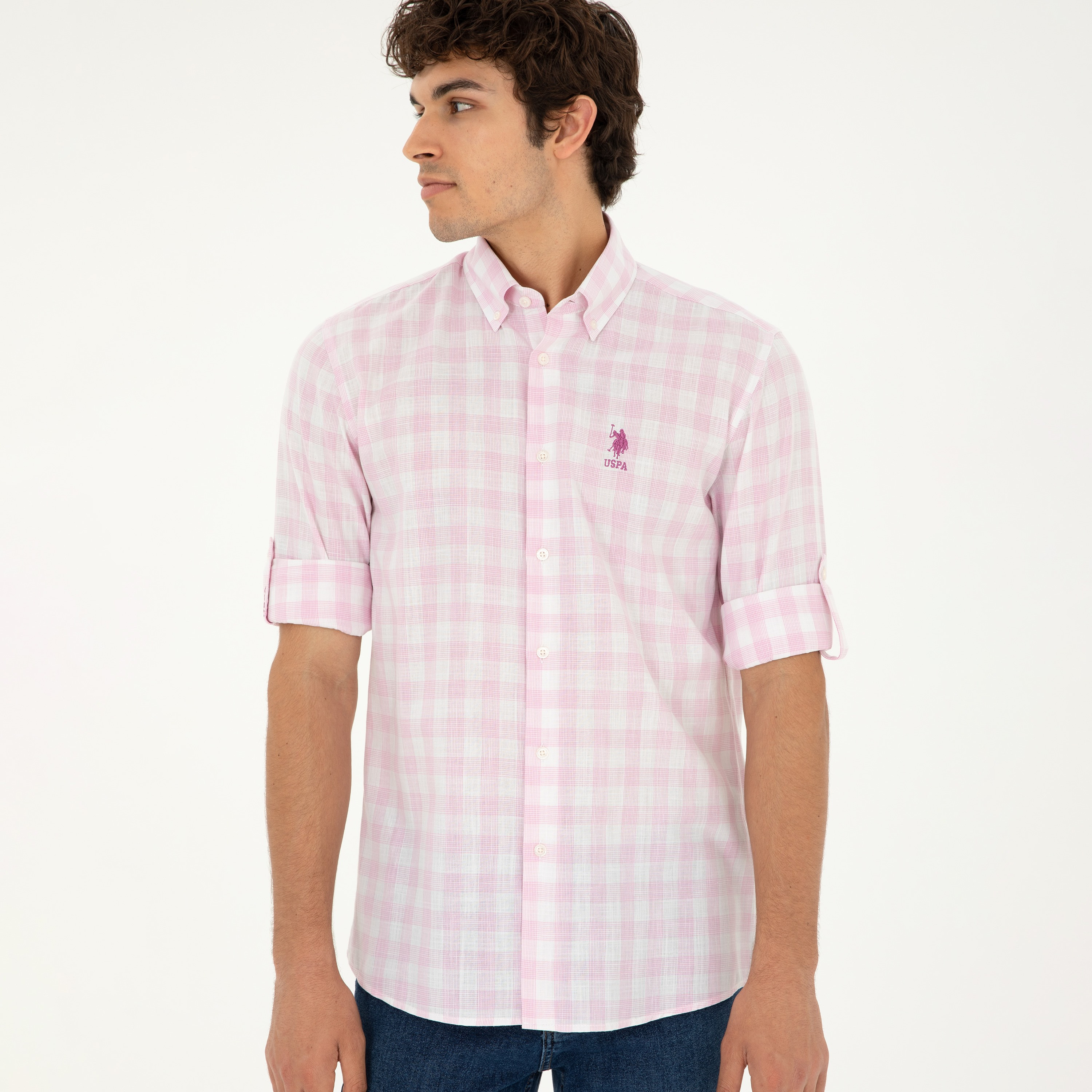 U.S. Polo Assn Comfort Fit Gingham Checked Button-Down Collar Short Sleeves Men's Shirt-men-clothing-shirts-image-4