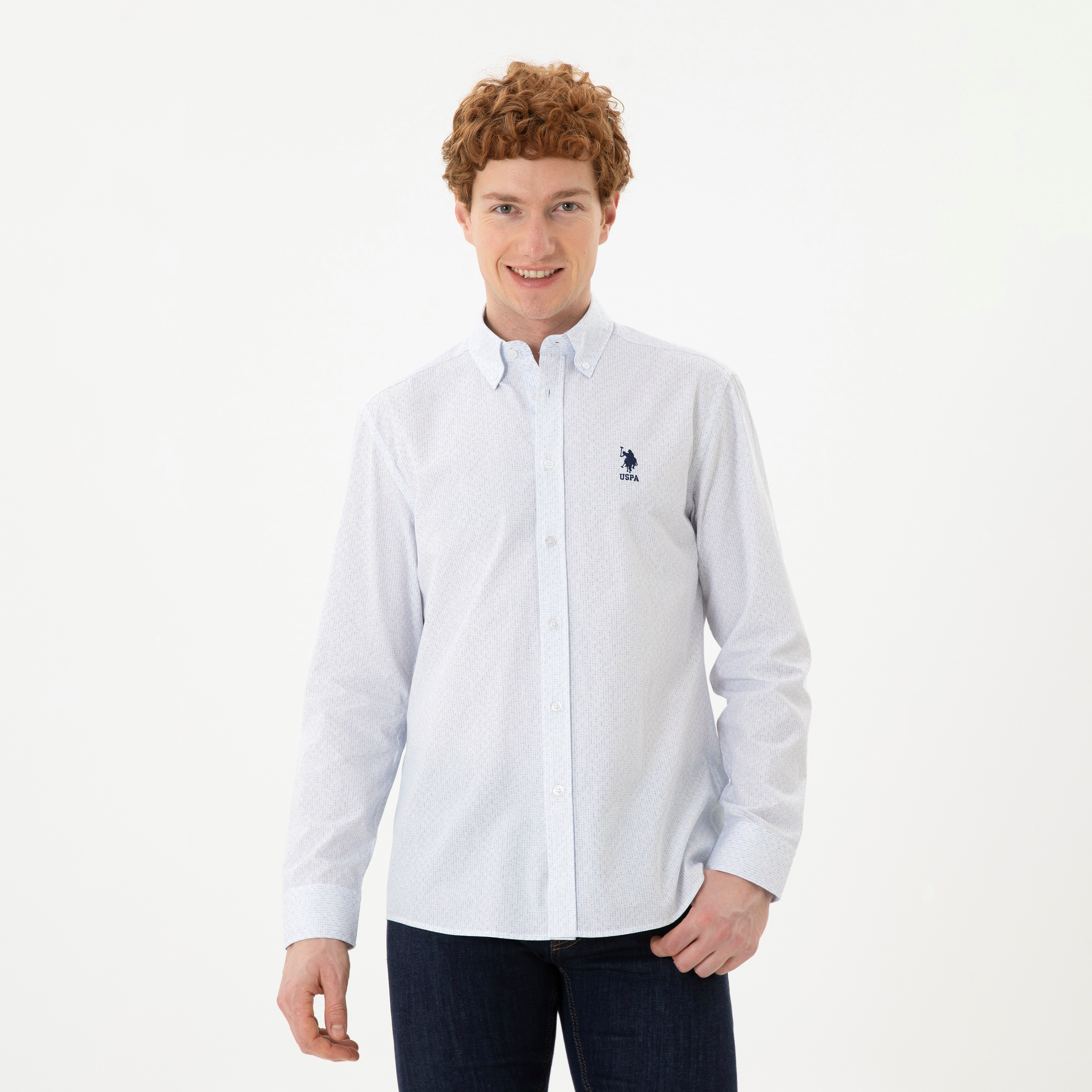قميص كاجوال بأكمام طويلة وياقة بأزرار من الأسفل مع مطبوع من يو اس بولو اسن-men-clothing-shirts-image-1