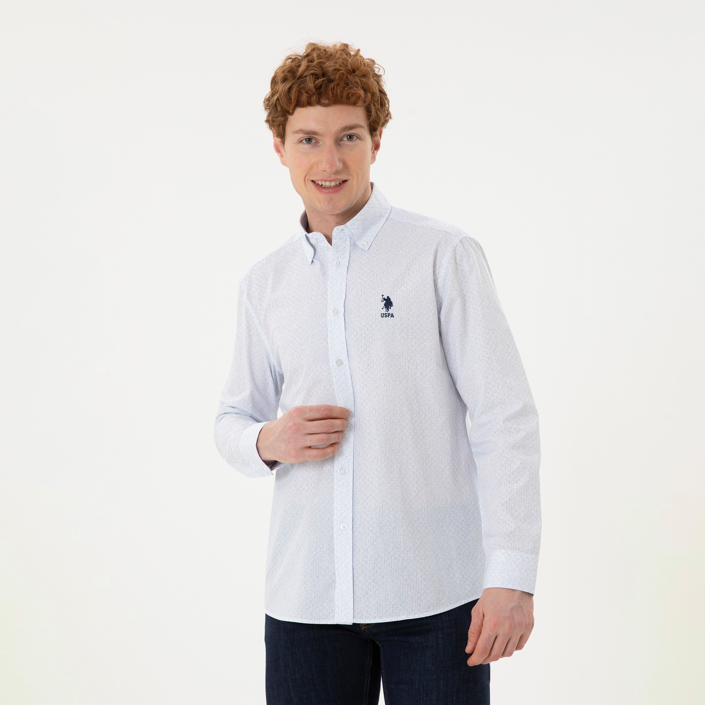 قميص كاجوال بأكمام طويلة وياقة بأزرار من الأسفل مع مطبوع من يو اس بولو اسن-men-clothing-shirts-image-3