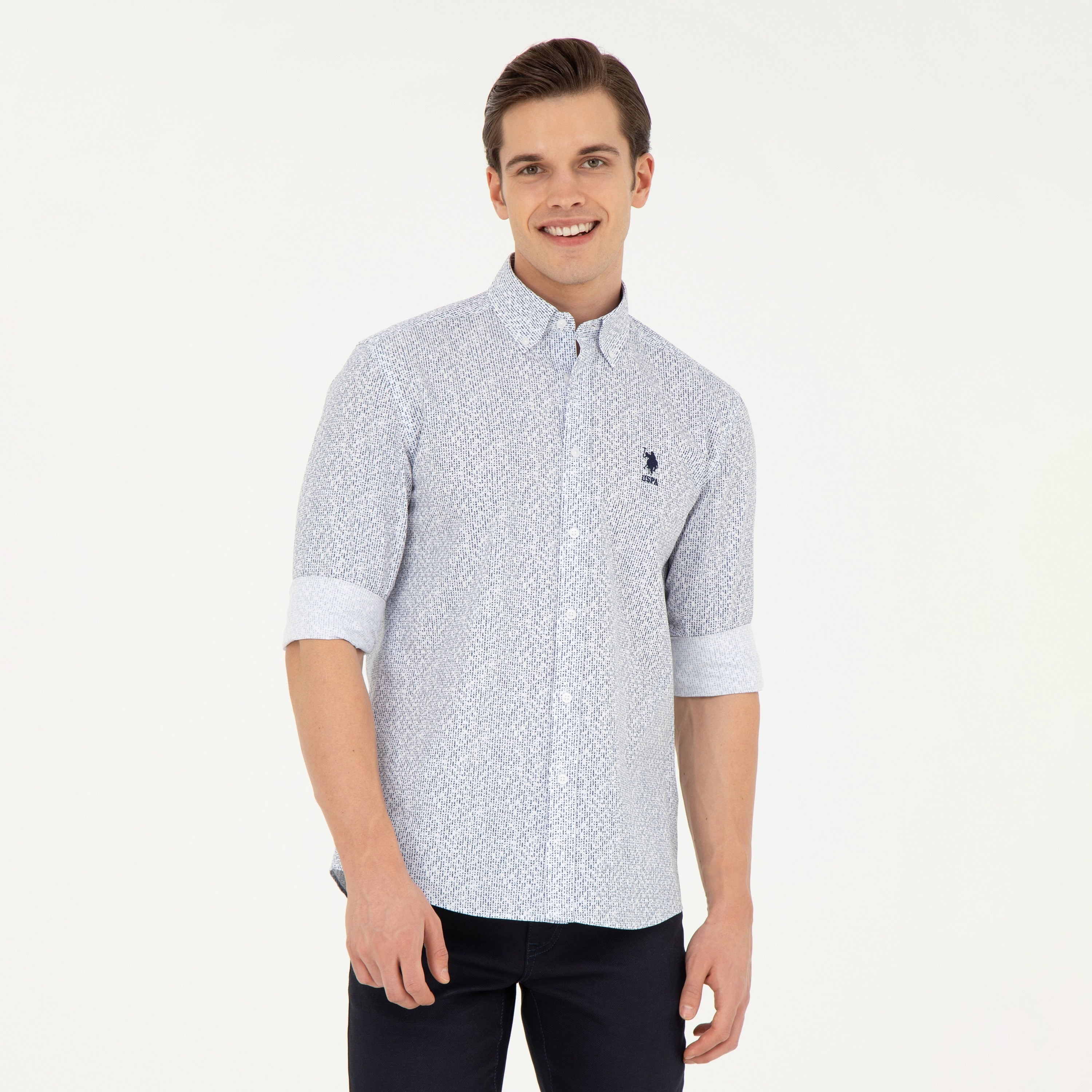 قميص كاجوال بأكمام طويلة وياقة بأزرار من الأسفل مع مطبوع من يو اس بولو اسن-men-clothing-shirts-image-4