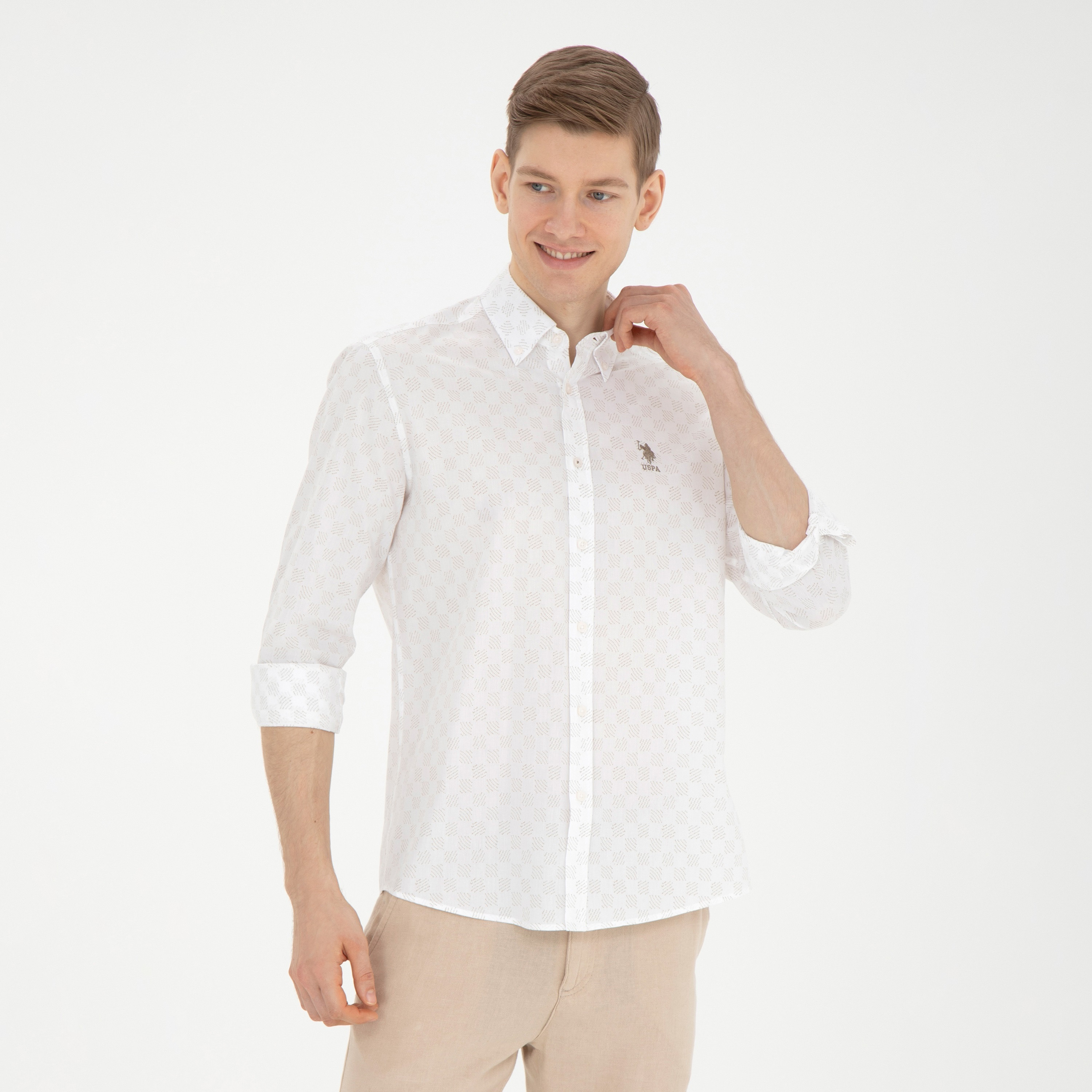 قميص كاجوال بأكمام طويلة وياقة بأزرار من الأسفل مع مطبوع من يو اس بولو اسن-men-clothing-shirts-image-7