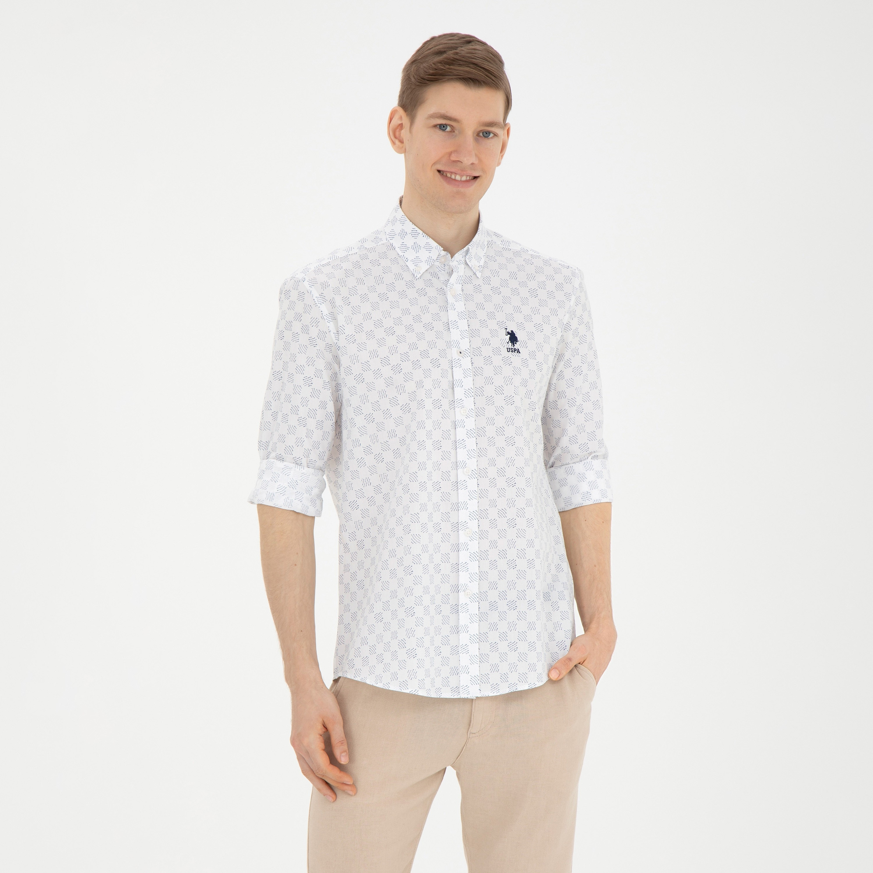 قميص كاجوال بأكمام طويلة وياقة بأزرار من الأسفل مع مطبوع من يو اس بولو اسن-men-clothing-shirts-image-4
