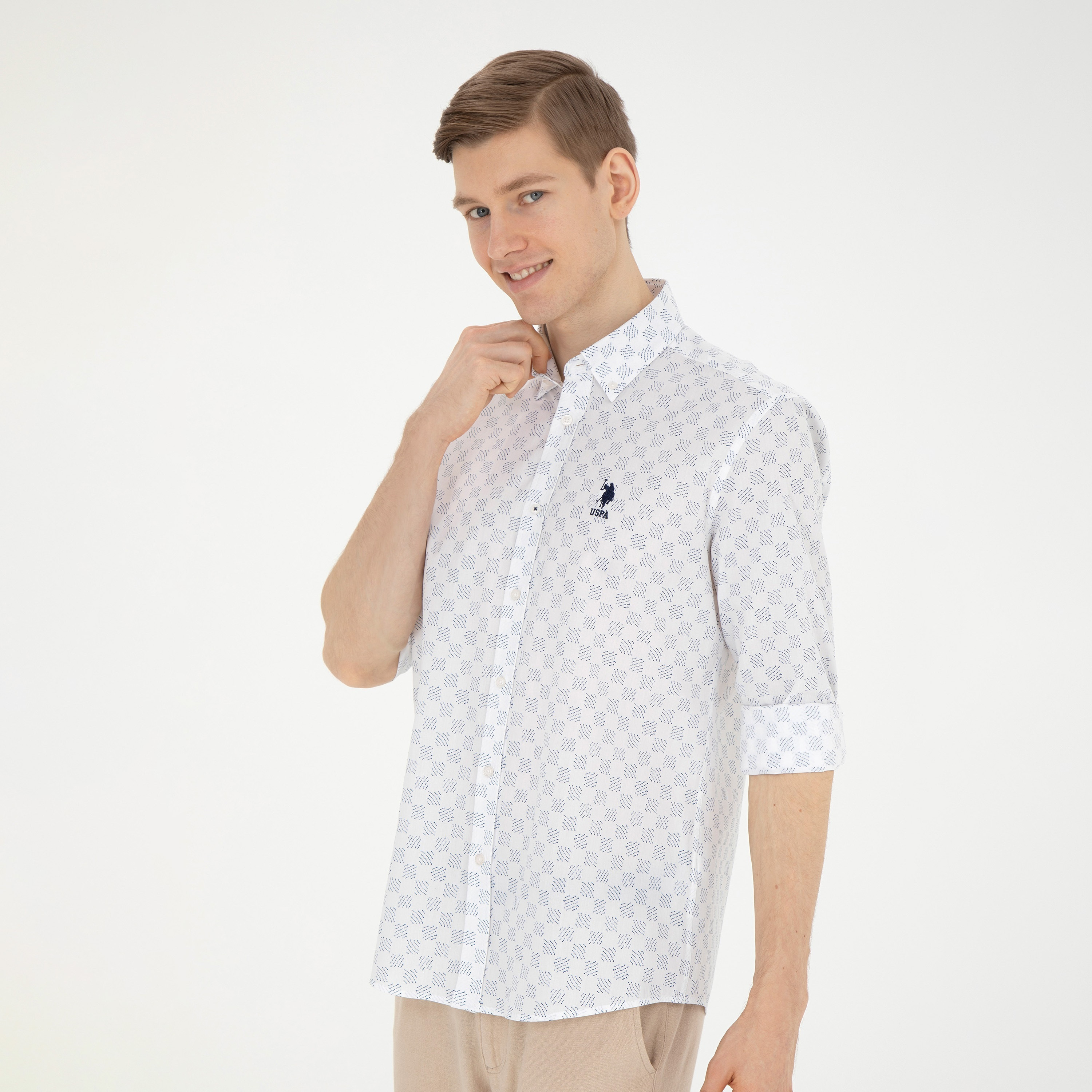 قميص كاجوال بأكمام طويلة وياقة بأزرار من الأسفل مع مطبوع من يو اس بولو اسن-men-clothing-shirts-image-6