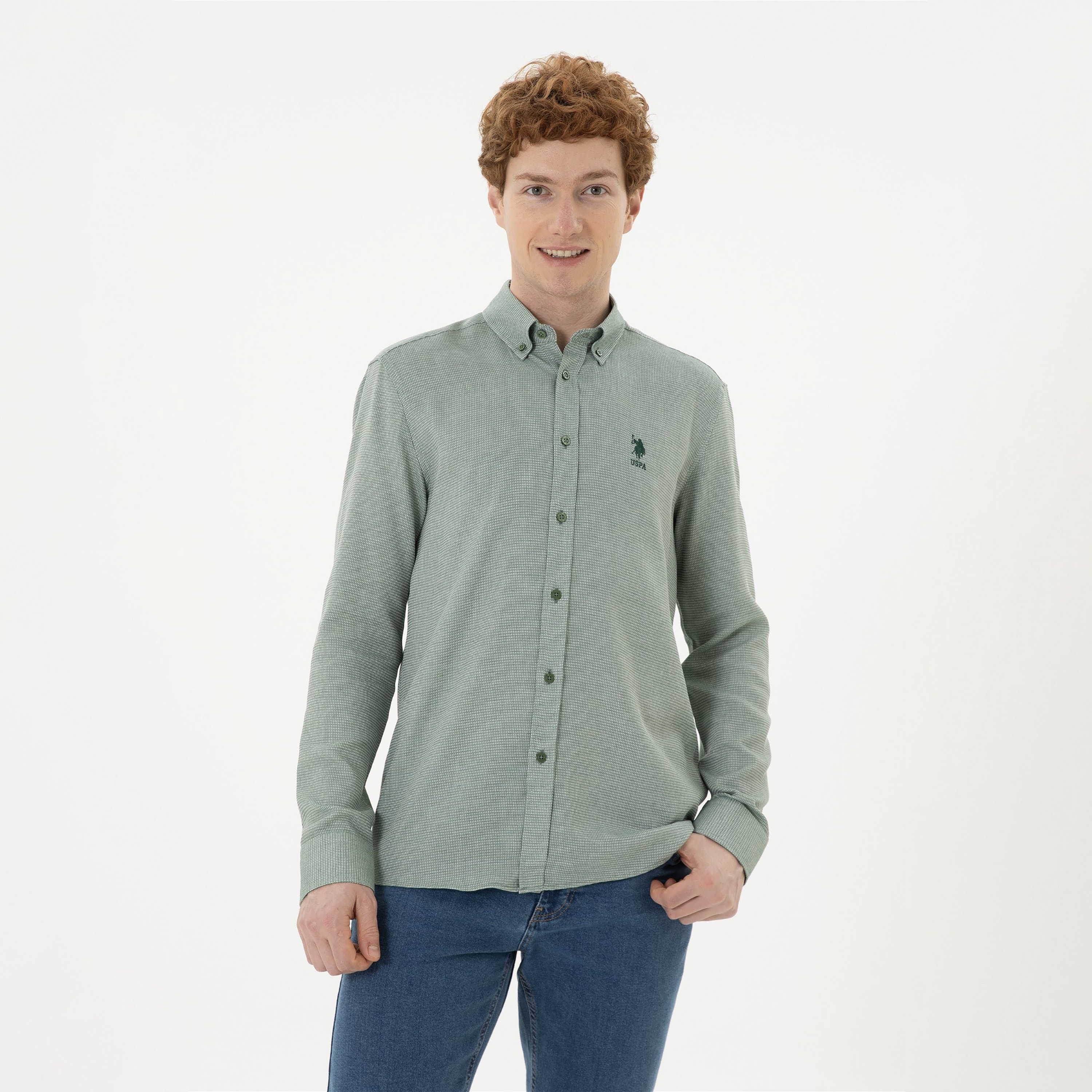 U.S.Polo'Assn Regular Fit Textured Button Down Collar Long Sleeves Shirt-men-clothing-shirts-image-5