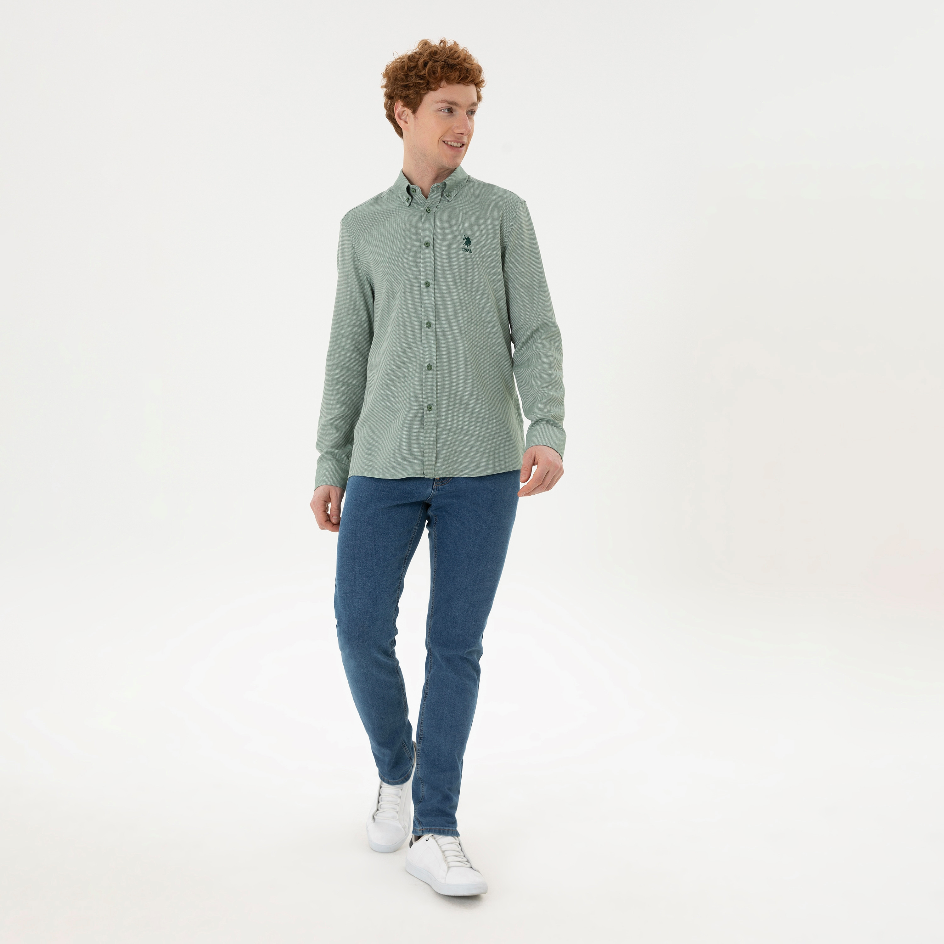 U.S.Polo'Assn Regular Fit Textured Button Down Collar Long Sleeves Shirt-men-clothing-shirts-image-7