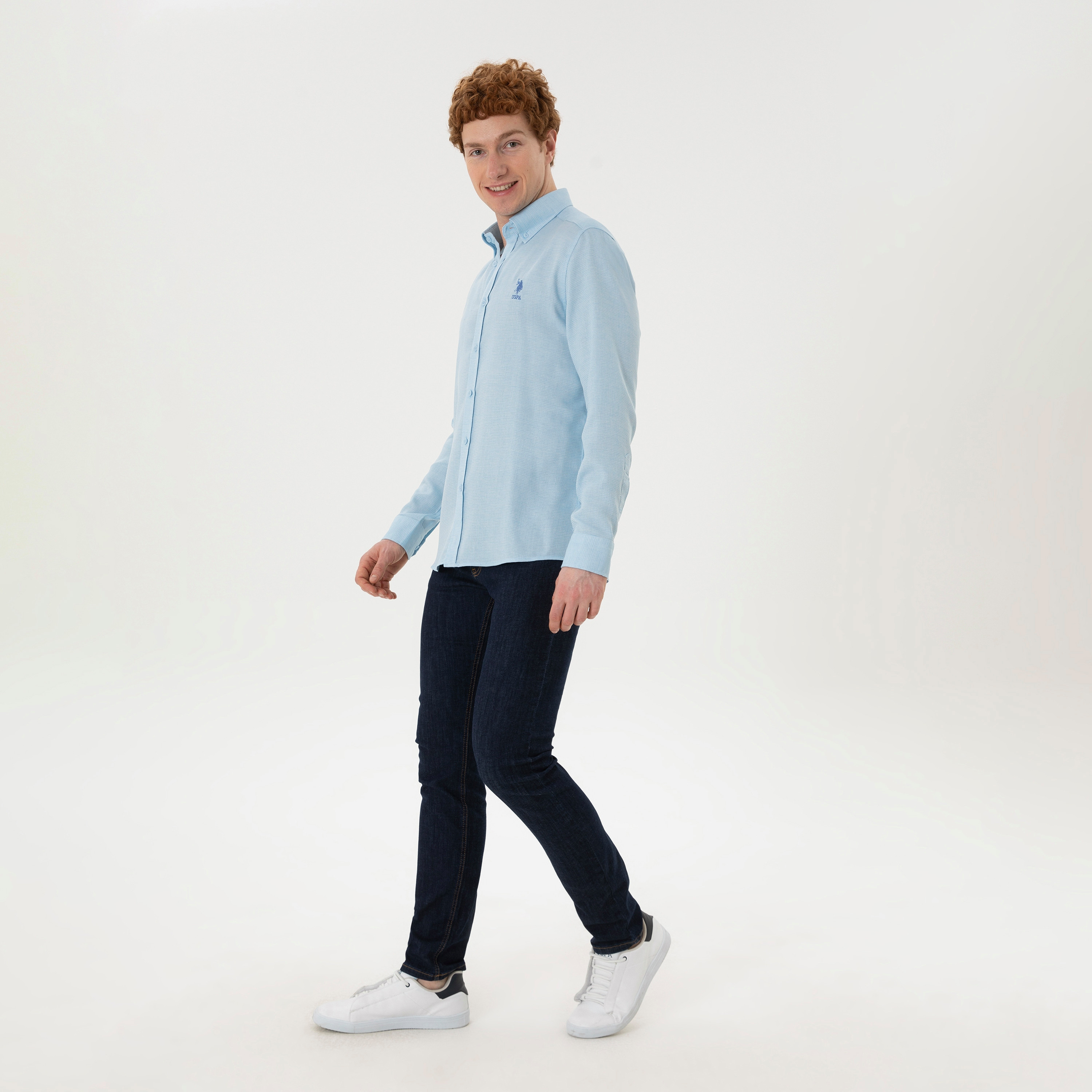 U.S.Polo'Assn Regular Fit Textured Button Down Collar Long Sleeves Shirt-men-clothing-shirts-image-3