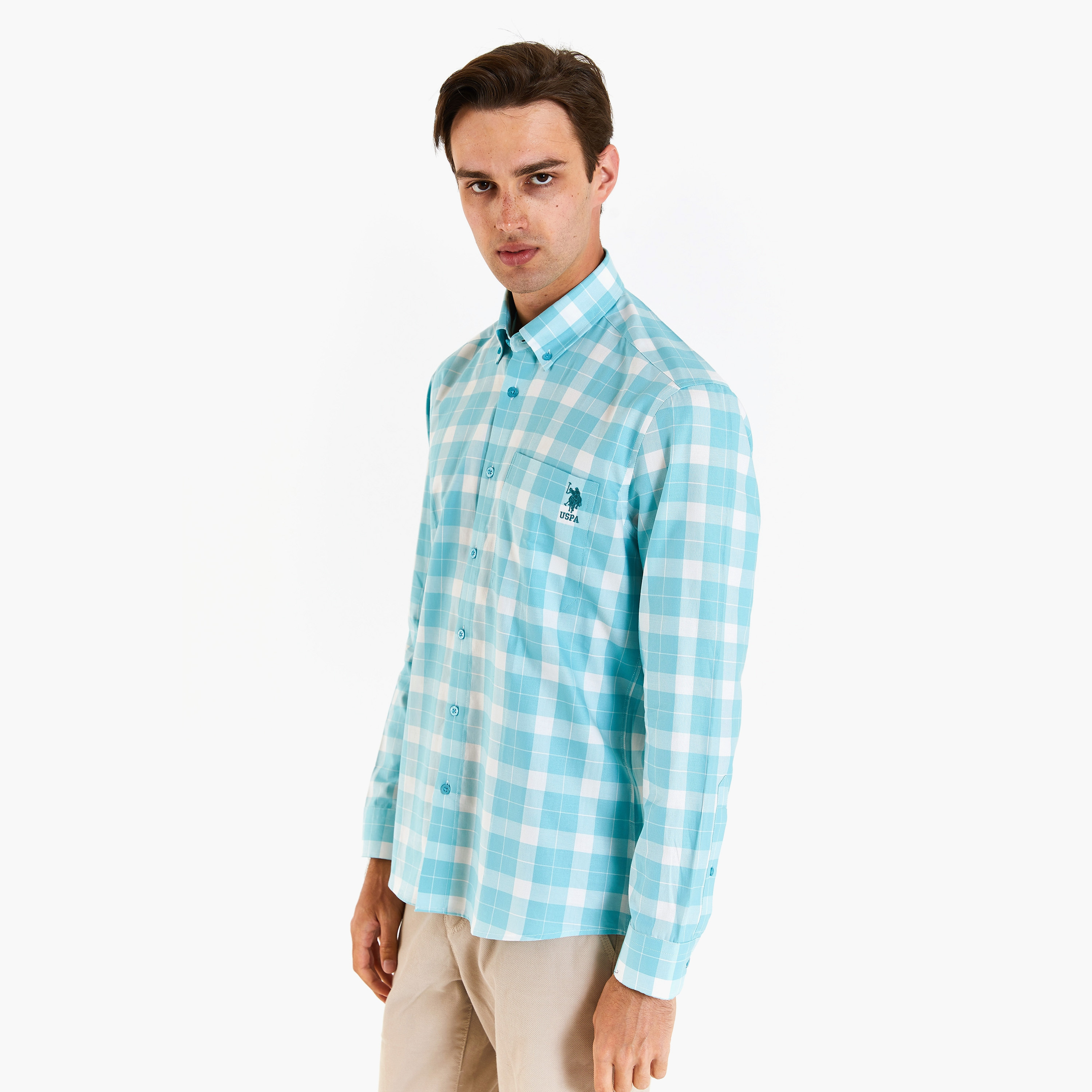 قميص U.S.Polo'Assn العادي بياقة بأكمام طويلة بأكمام مربعة بقميص عادي-men-clothing-shirts-image-2