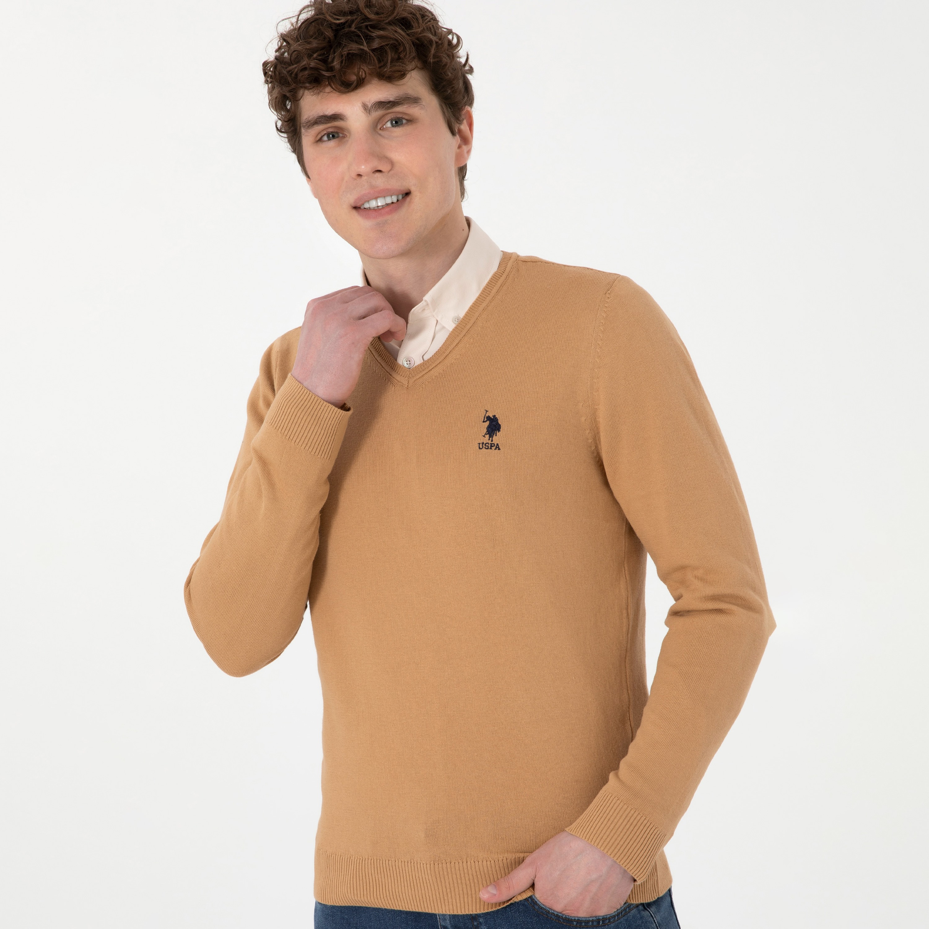U.S. Polo Assn Plain V-Neck Long Sleeves Men's Sweater-men-clothing-sweatersandpullovers-image-8