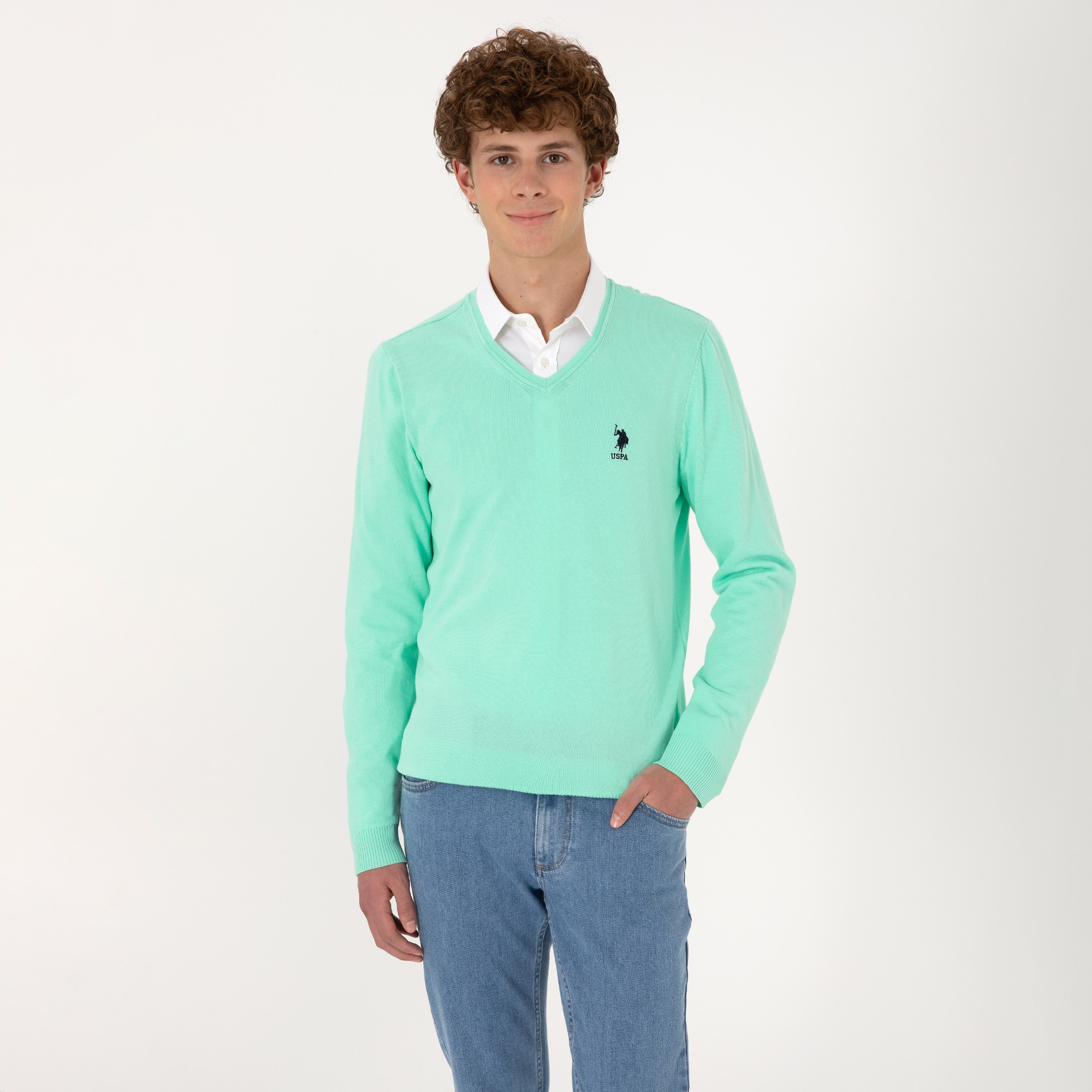 U.S. Polo Assn Plain V-Neck Long Sleeves Men's Sweater-men-clothing-sweatersandpullovers-image-1