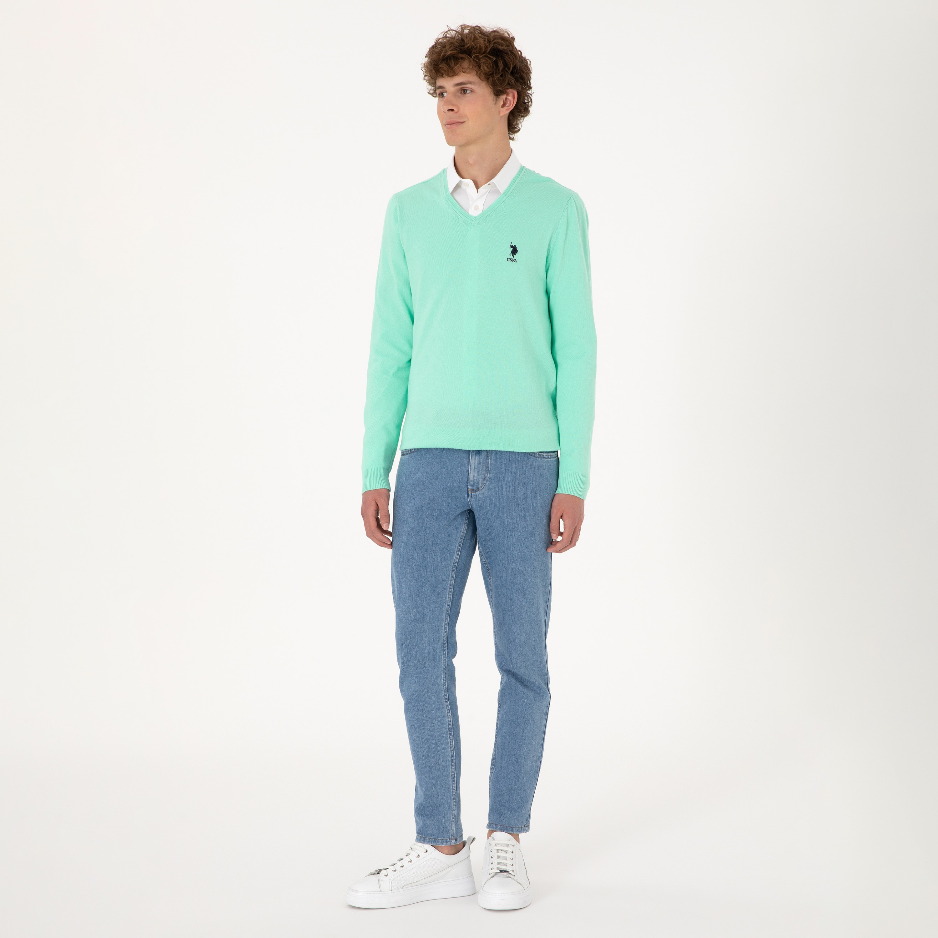 U.S. Polo Assn Plain V-Neck Long Sleeves Men's Sweater-men-clothing-sweatersandpullovers-image-2