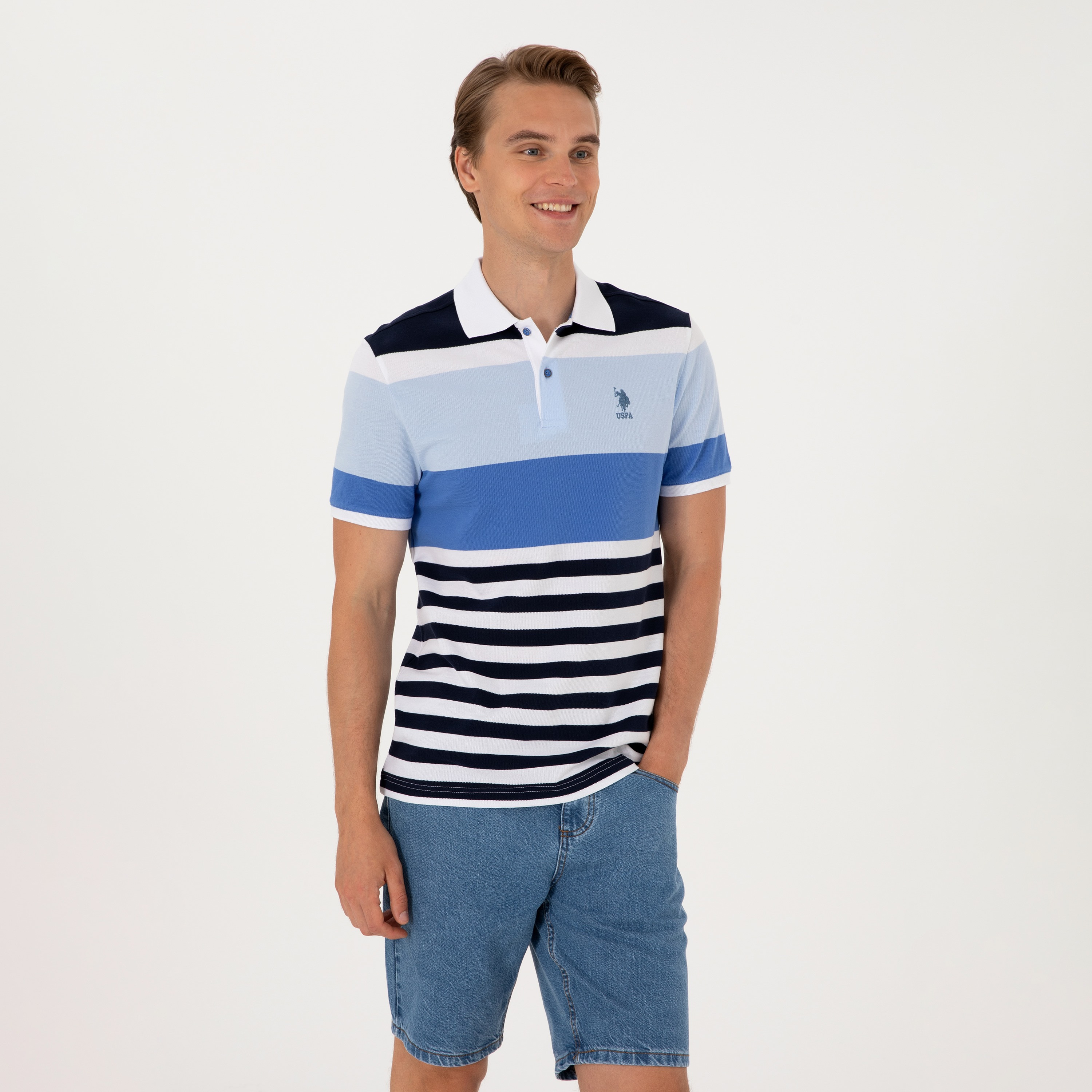 U.S. Polo Assn Striped Collared Short Sleeves Men's Polo T-Shirt-men-clothing-tshirtsandpolos-polos-image-1